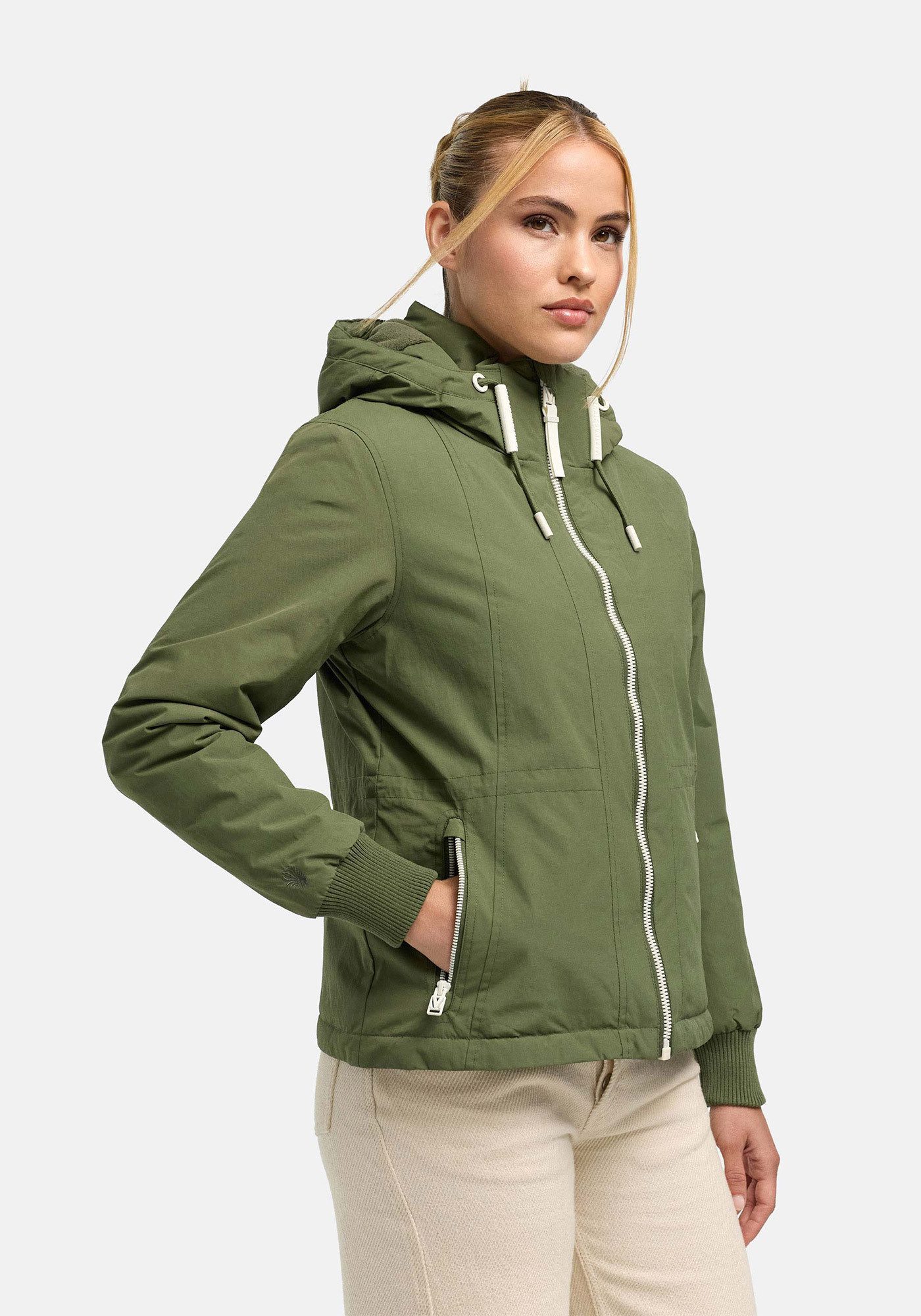 Marikoo Winterjacke Vivii Softshelljacke mit Kapuze und Kontrast-Reißverschlüssen
