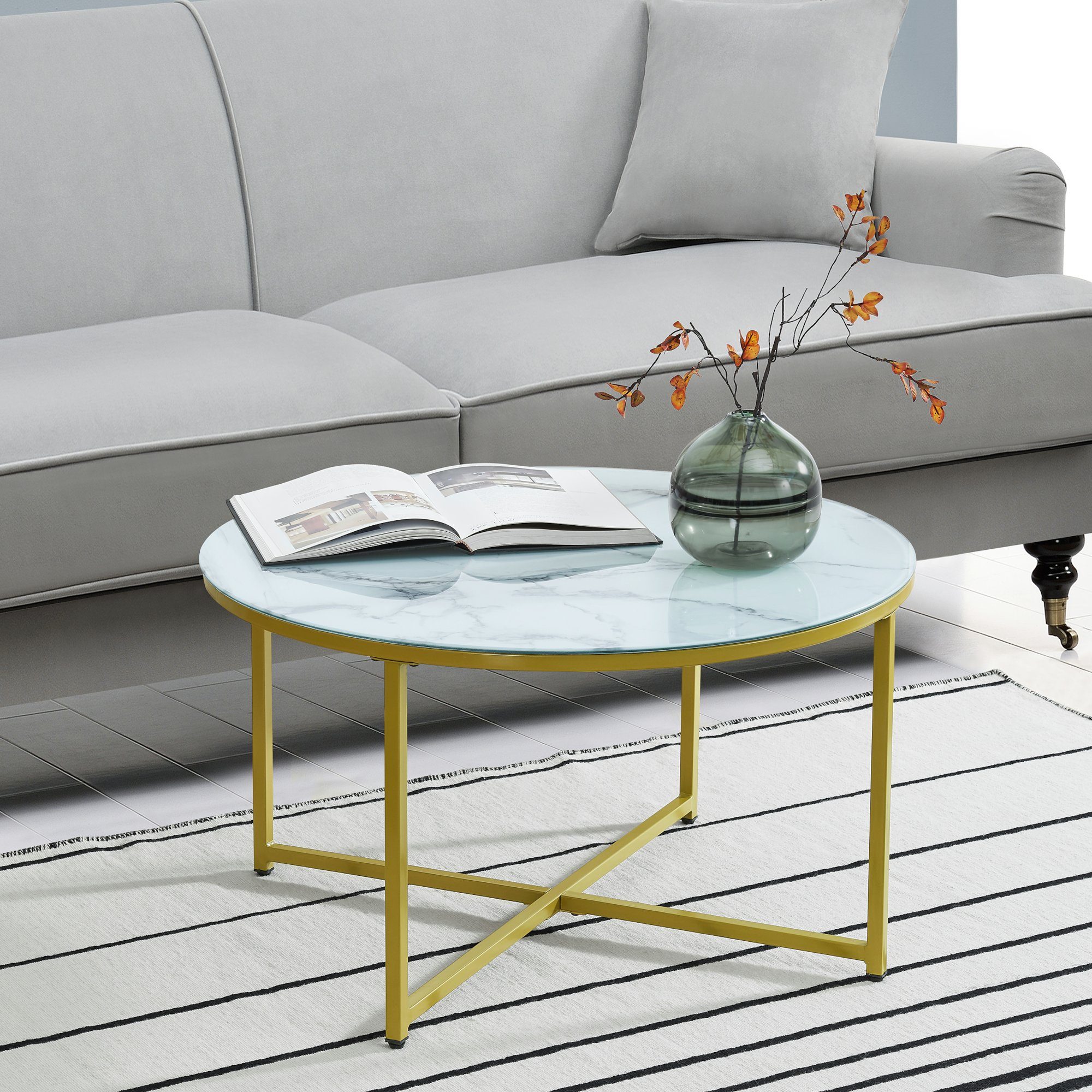 en.casa Couchtisch, Uppvidinge Sideboard 45x80cm, Marmor/Weiß-Gold