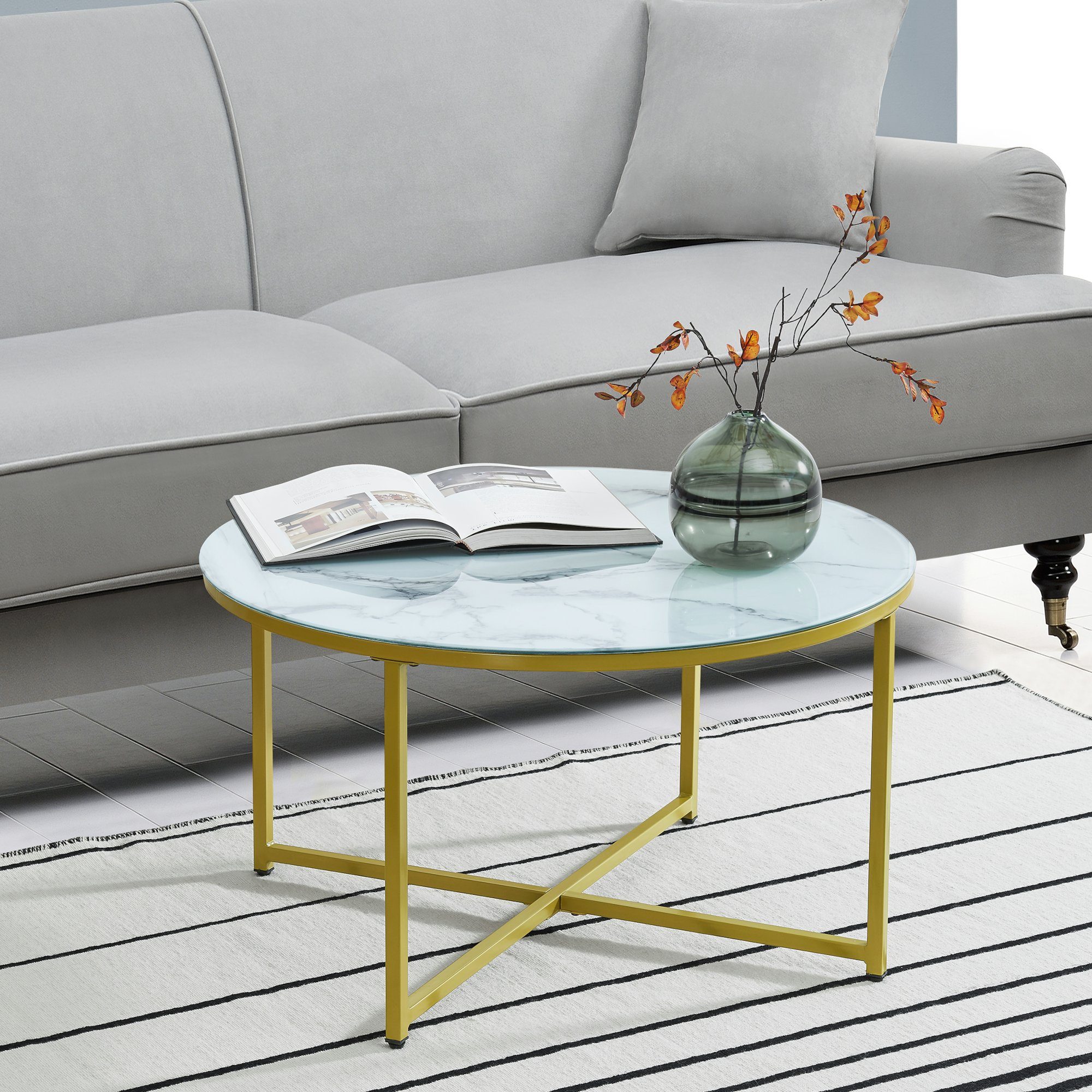 en.casa Couchtisch, Uppvidinge Sideboard 45x80cm, Marmor/Weiß-Gold günstig online kaufen