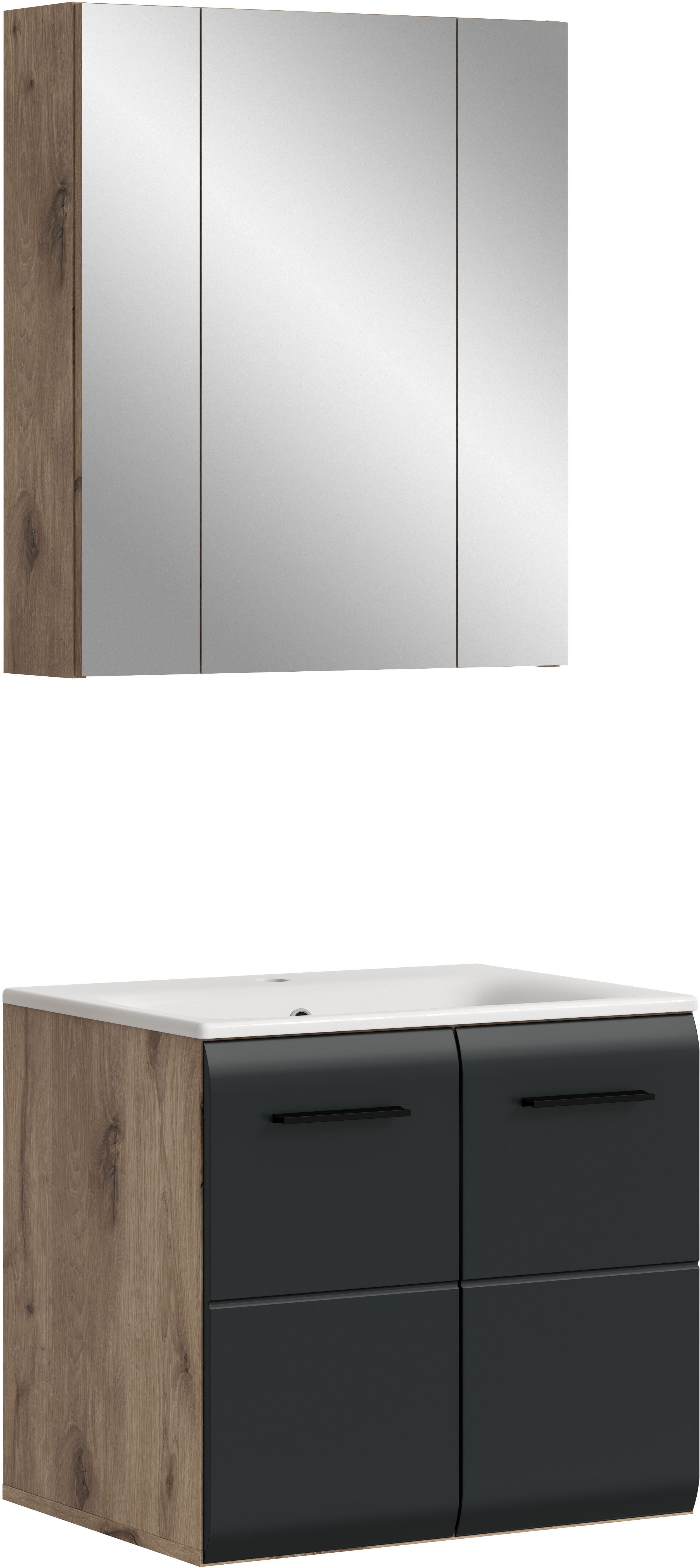 welltime Badezimmer-Set, (Set, 3-St., Spiegelschrank, Waschtisch inkl. Waschbecken), Bad-Kombination, Bad-Möbel, Badezimmer, Kombination, Kombi