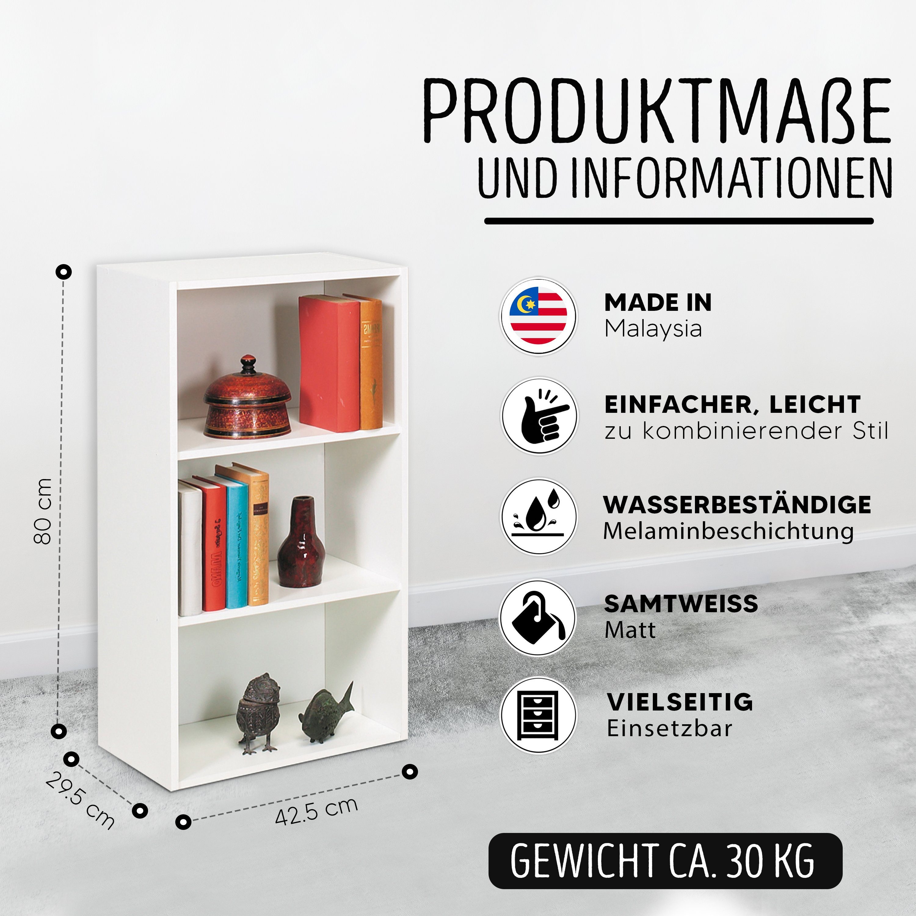 habeig Bücherregal Tube Bücherregal Standregal 3 Fächer Belastung Regalboden Standregal