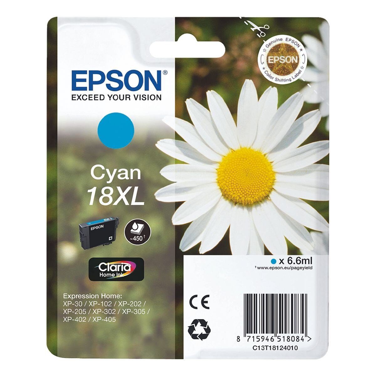 Epson T181240 Tintenpatrone (Original Druckerpatrone, cyan)