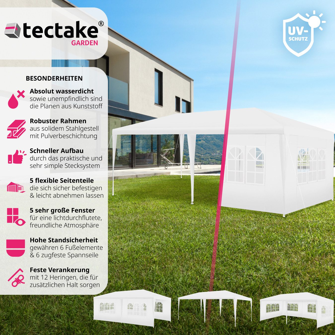 tectake Pavillon Terrassenüberdachung Vivara 6x3m mit günstig online kaufen