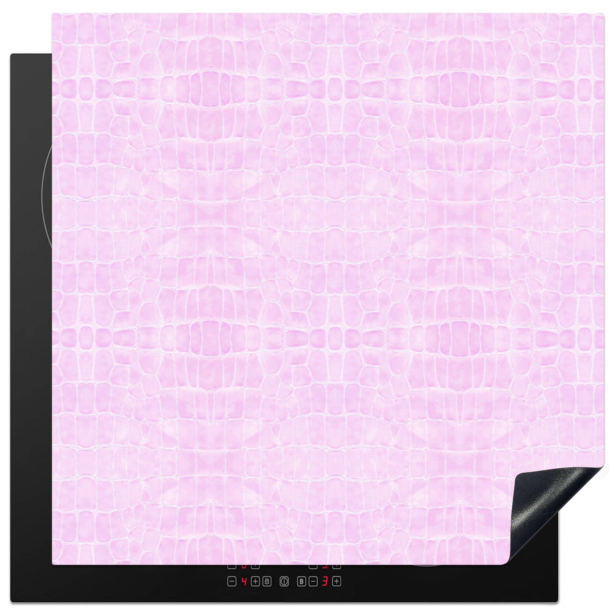 MuchoWow Herdblende-/Abdeckplatte Induktionsschutz - Leder - Rosa - Tierfell, Vinyl, (1 tlg), 78x78 cm, Ceranfeldabdeckung, Arbeitsplatte für küche