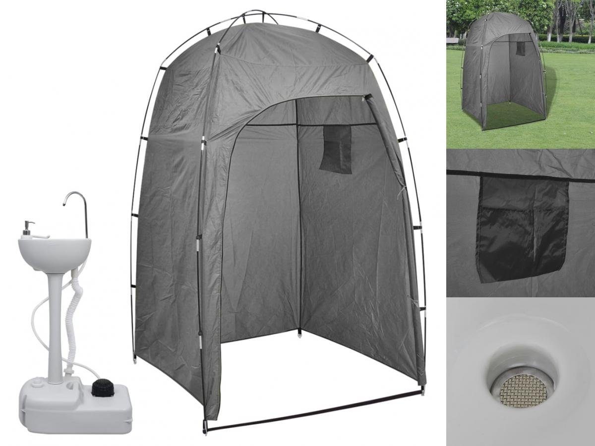 vidaXL Campingtoilette Tragbares Camping-Waschbecken mit Zelt 20 L Toilettenzelt grau
