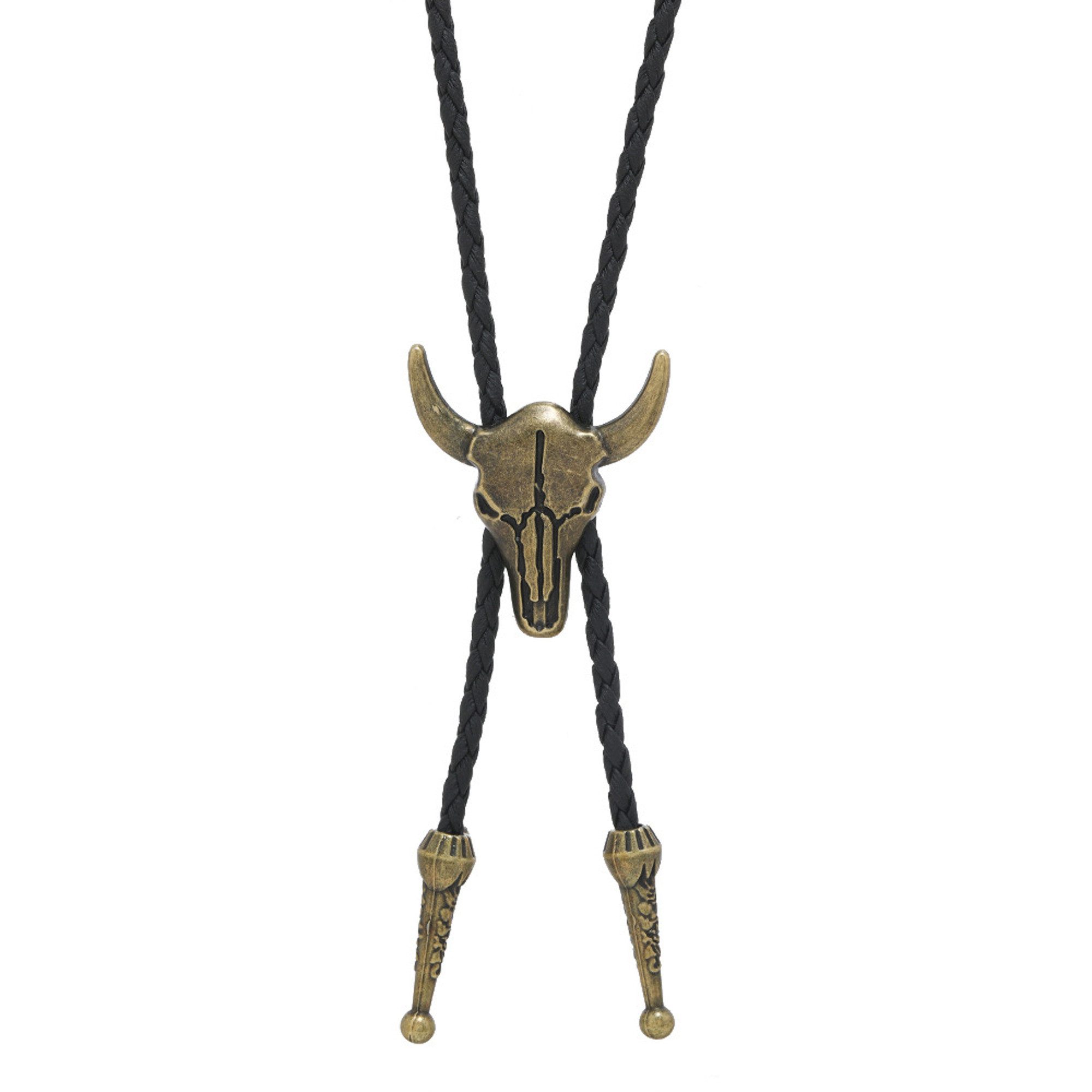 KARMA Krawatte Bolo Krawatte Herren Western Stil Sier Bronze od. Silber (Textilband, Metallanhänger für Festival, Party, Country-Outfits und Trachtenmode) 40-70 cm verstellbar Cowboy Kette Bolotie