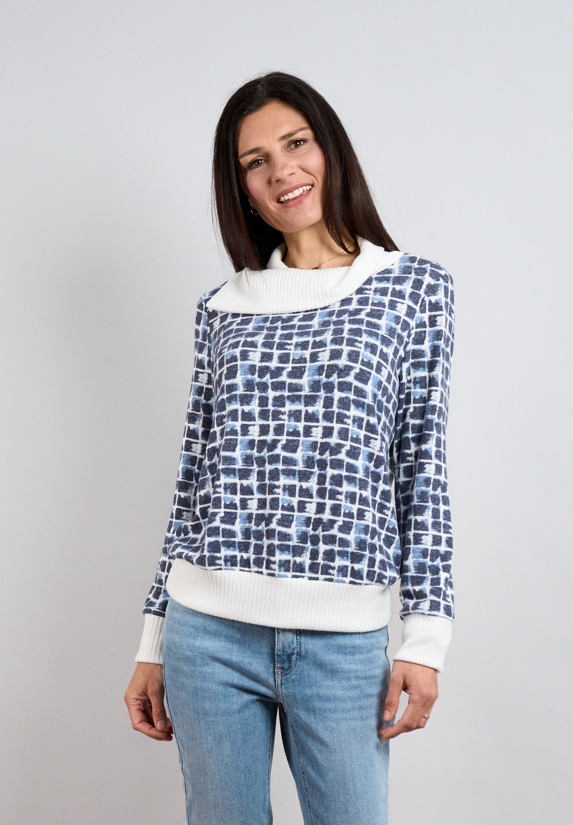 Seidel Moden Schalkragenpullover mit grafischem Muster und Schalkragen - MADE IN GERMANY