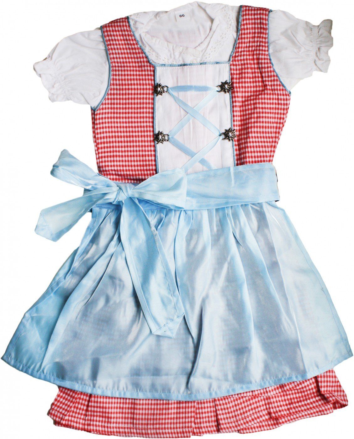 German Wear Dirndl GW1710 Red/Blue Dirndl-set Mädchendirndl kinder Trachten Kleid Rot/ Blauer Schürze