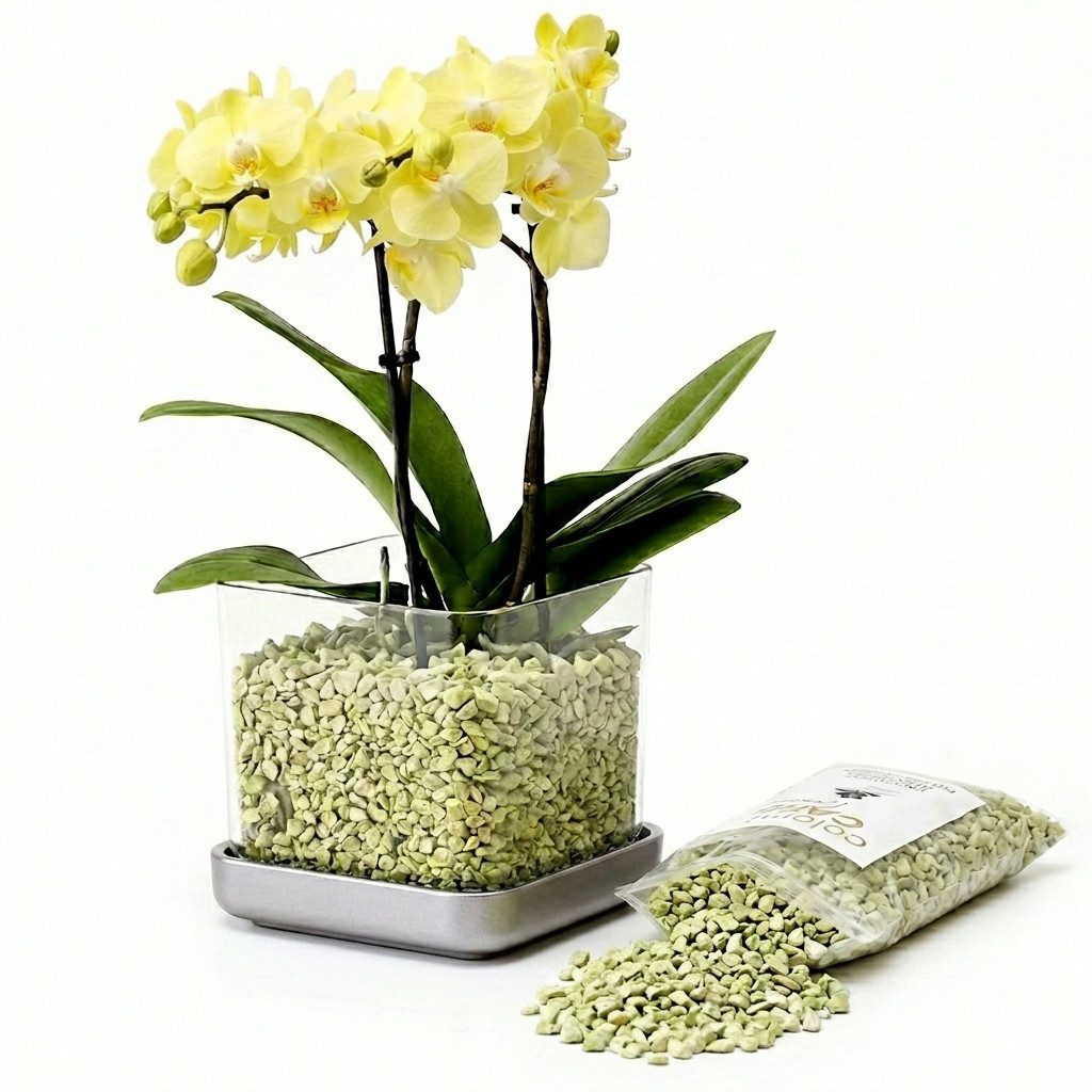 colomi Blumentopf ColomiCare Orchideentopf transparent + 1 L Orchideengranulat – Set (Spar-Set, 1x Orchideentopf 1x 1Liter Orchideengranulat)