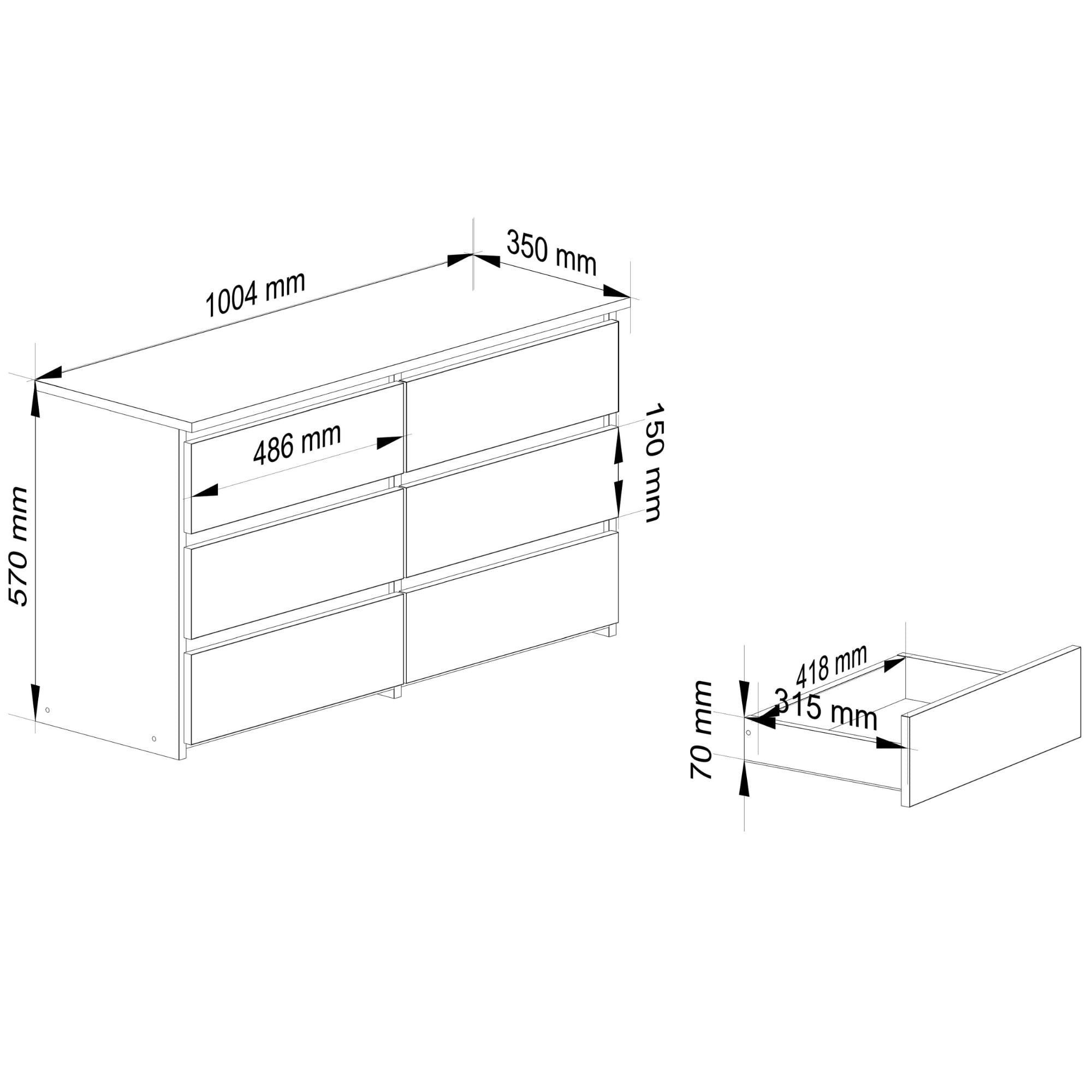 Raumhirsch Furniture Kommode Elegante Kommode mit 6 Schubladen - Modern & stilvoll - Sideboard, (viele Farbvarianten - Maße: 100 x 57 x 35 cm) - Hochwertig & stabil
