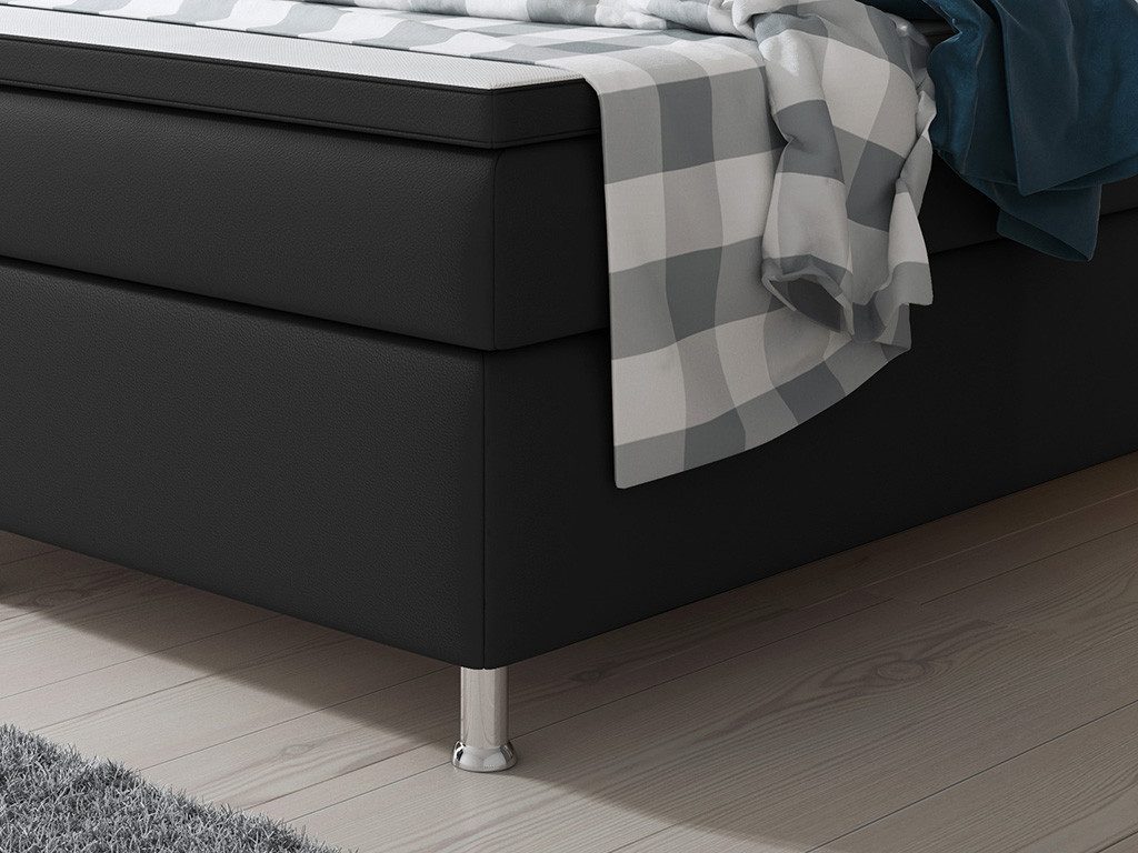 inter Boxspringbett Miami 180x200 cm Kunstleder mit 7-Zonen TFK und Topper (180x200 cm, Schwarz mit 7 Zonen Taschenfederkernmatratzen und Topper), Boxspringbett – Bild 5 von 5