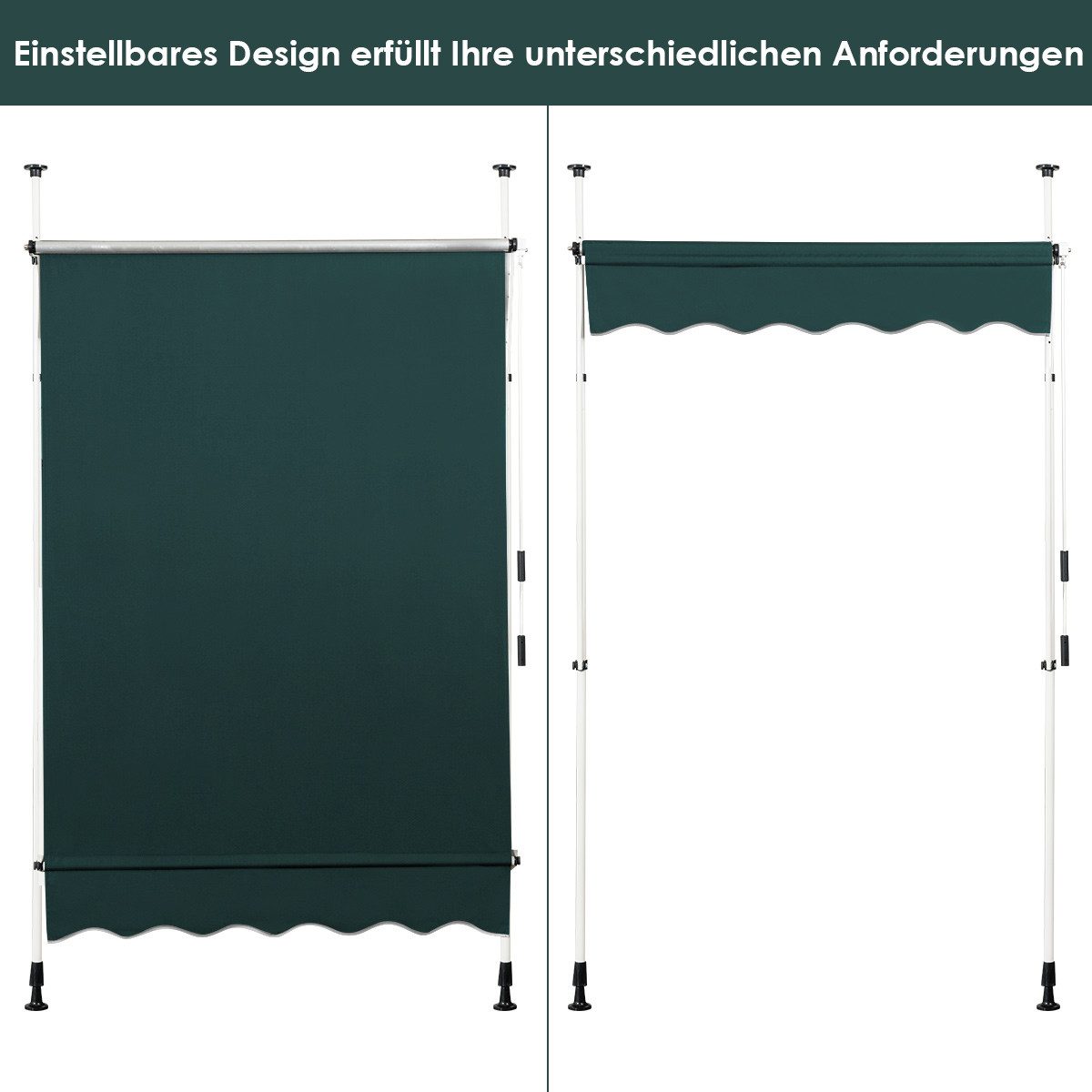 COSTWAY Klemmmarkise 150cm breit, höhenverstellbar 200-300cm, Grün