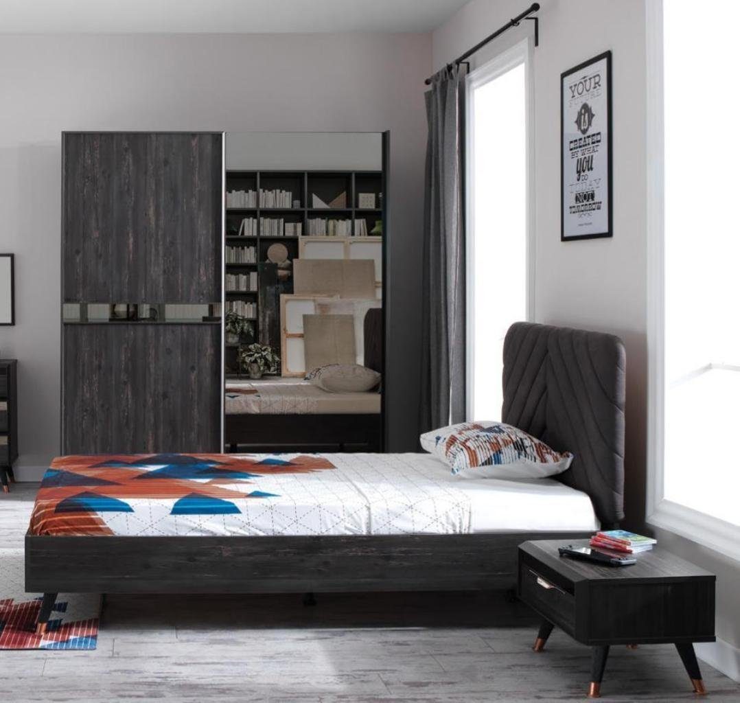 JVmoebel Schlafzimmer-Set Luxuriöses Schlafzimmer Nachttisch, Kleiderschrank), Bett Bett, in Schwarz stilvolle Made Nachttisch, (3-St., Europa