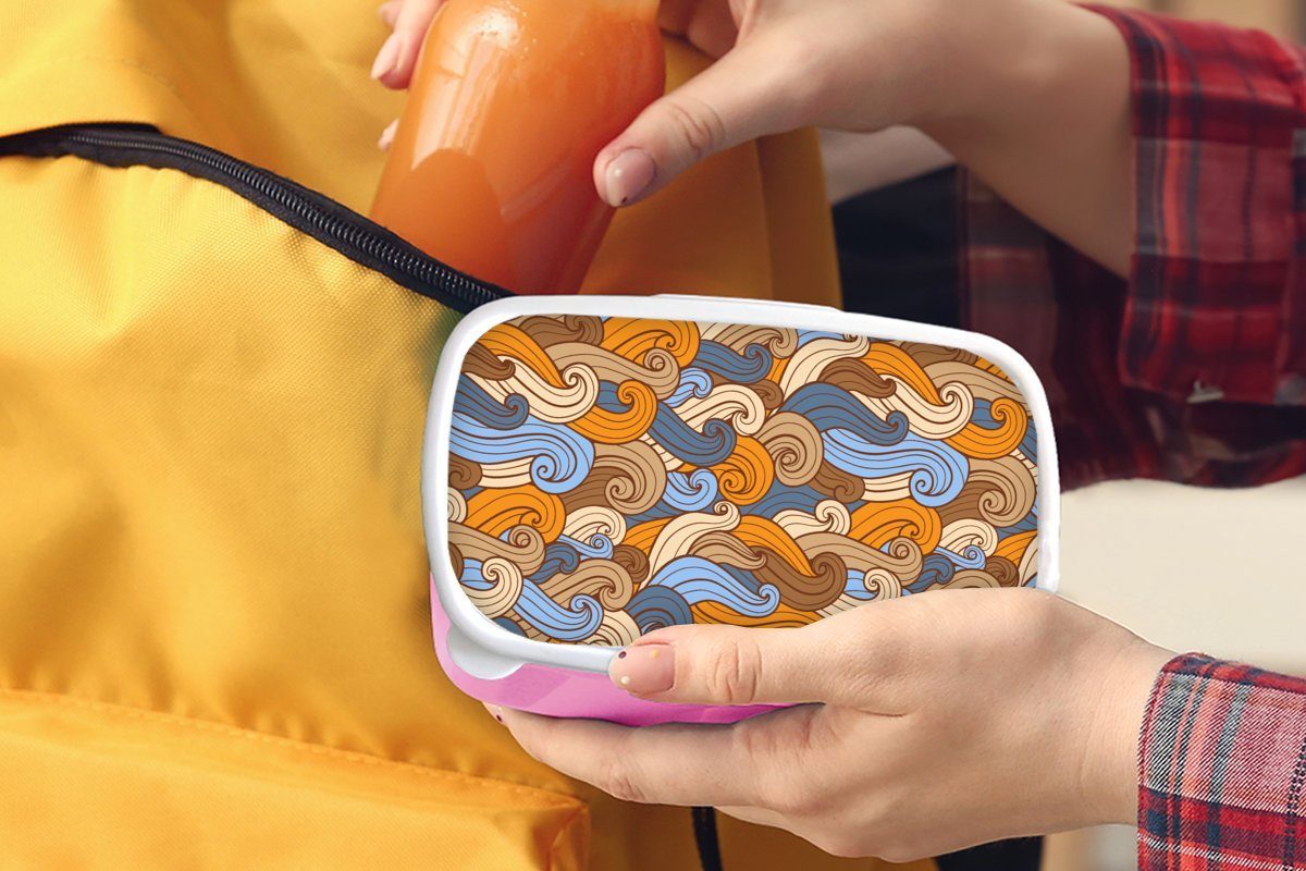 Brotbox Muster, für Mädchen, Erwachsene, rosa Kunststoff, Kinder, (2-tlg), Brotdose Lunchbox Japanisch Vintage Snackbox, MuchoWow - - Kunststoff