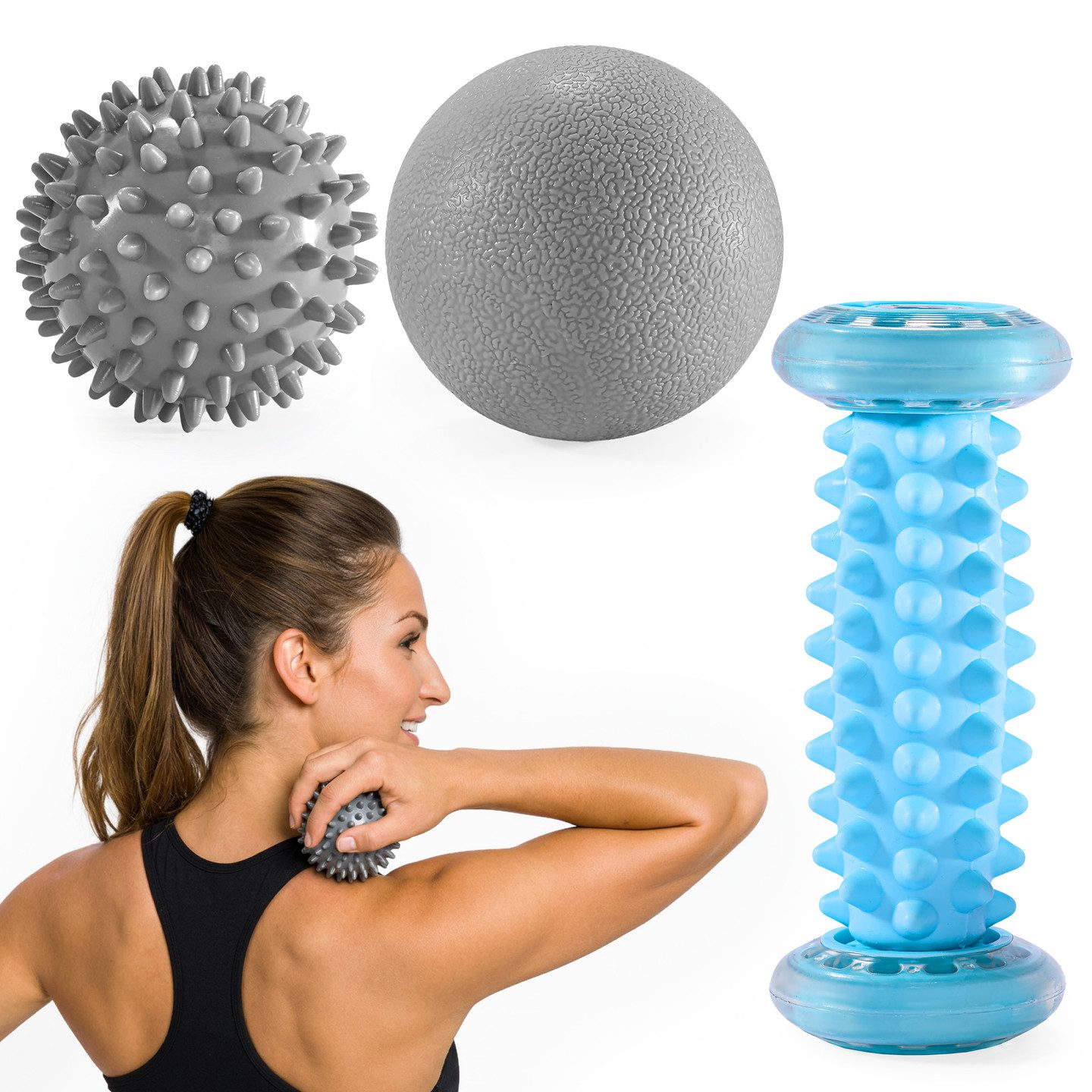 HyperMotion Massagerolle HyperMotion Massage Set mit 2 Massagebällen und Fußroller, 4-tlg.