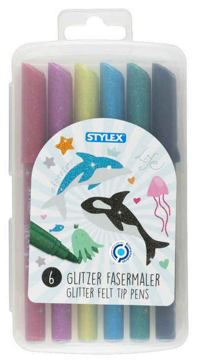 Stylex Schreibwaren Faserstift 6 Fasermaler "Glitzer" / 6 verschiedene Farben