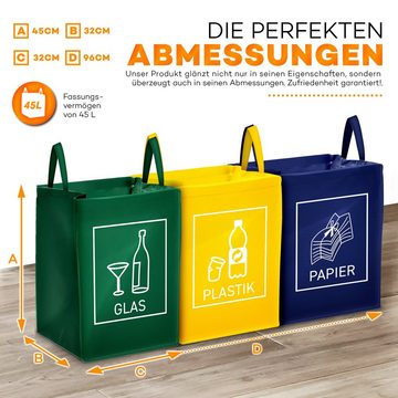 TRESKO Mülltrennsystem Mülltrenner Abfalltrennsystem, 3-in-1 Mülleimer für Glas, Plastik, Papier