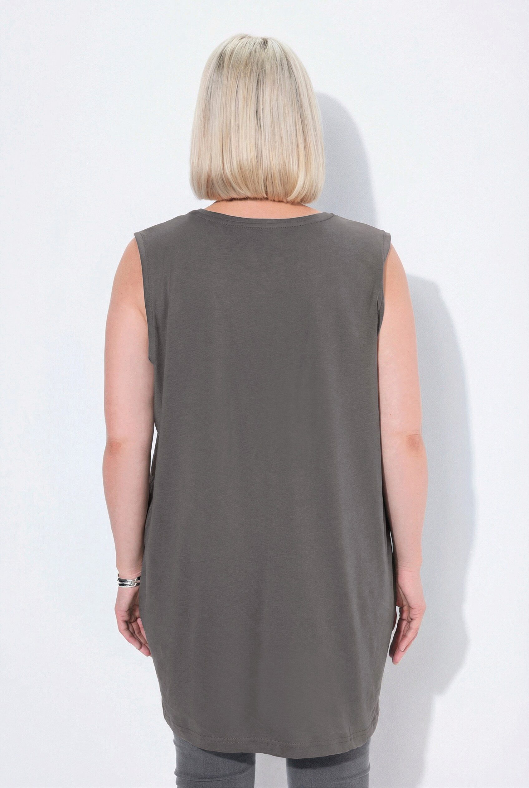 Ulla Popken Longtop Top V-Ausschnitt Relaxed ärmellos Baumwolle