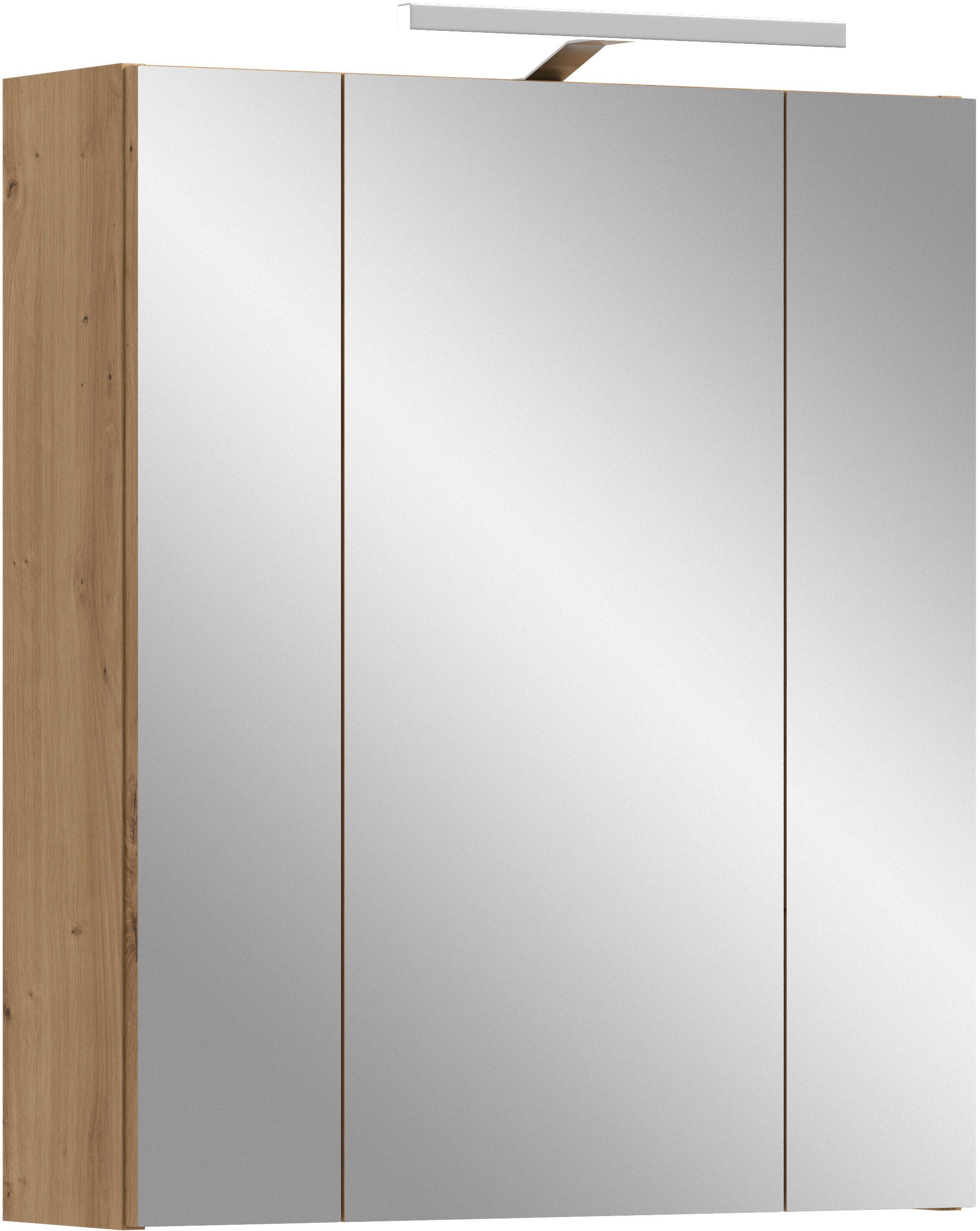 welltime Spiegelschrank FLORENZ, inkl. Beleuchtung, Breite 60 cm, 3 Spiegeltüren (TOPSELLER) in verschiedenen Farben erhältlich, Badmöbel, Badschrank, Schrank, Bad