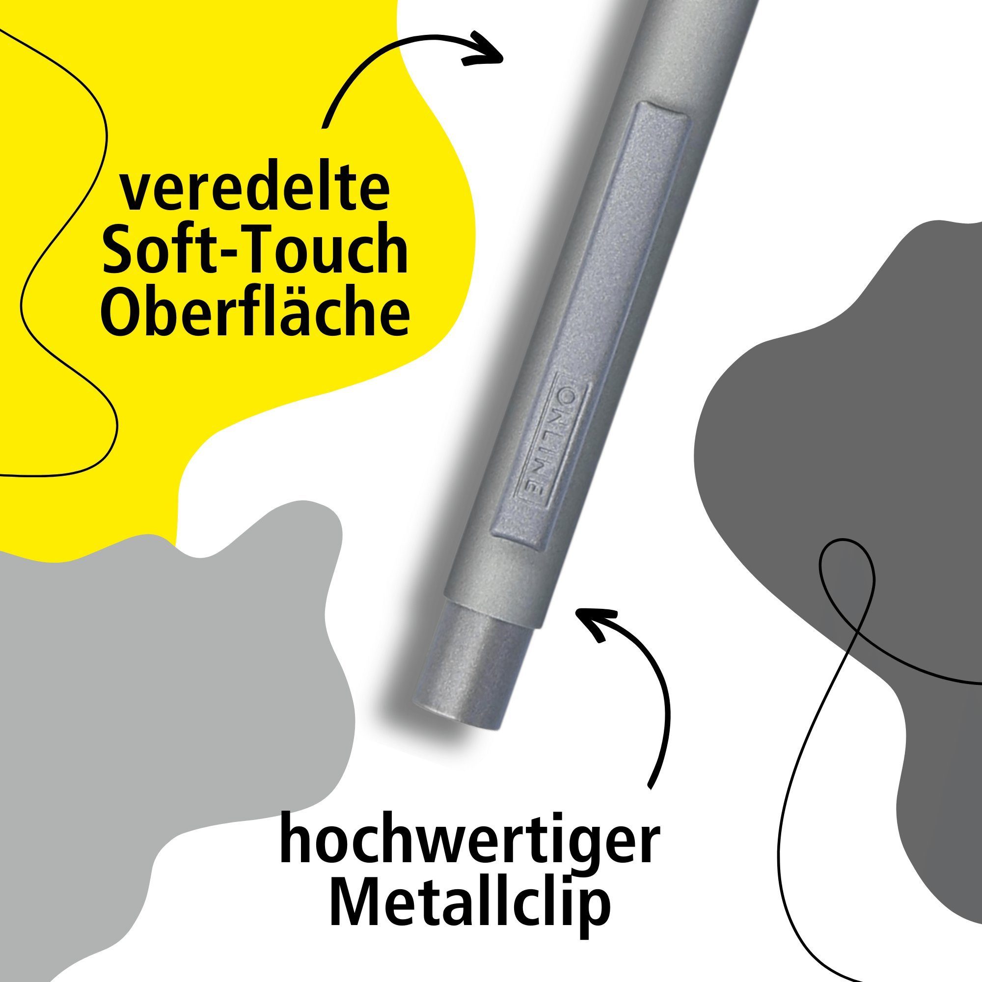 Online Soft Pure Grey Aluminium, Druckkugelschreiber, Metal Softtouch-Feeling aus mit Kugelschreiber Pen