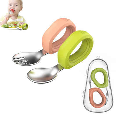 Baby Ja Дитячий посуд-Set Дитячий посуд-Set,Kinderlöffel,Baby Utensilien,Kinderbesteck,2 Stück, Besteckset aus Silikon mit staubfreier Aufbewahrungsbox