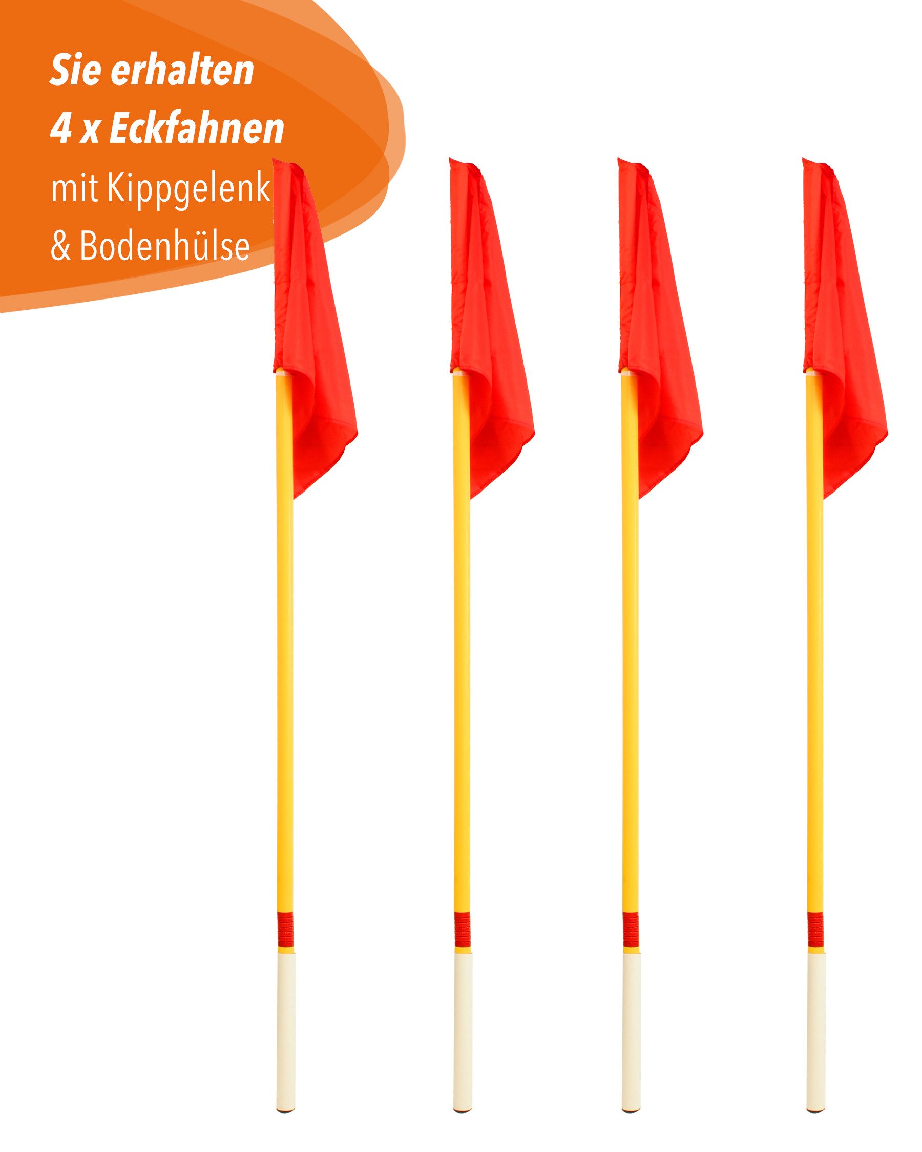 SPORTIKEL24 Eckfahne 4 Kipp-Eckfahnen im Set, mit Kippgelenk, Farben: Rot/Gelb
