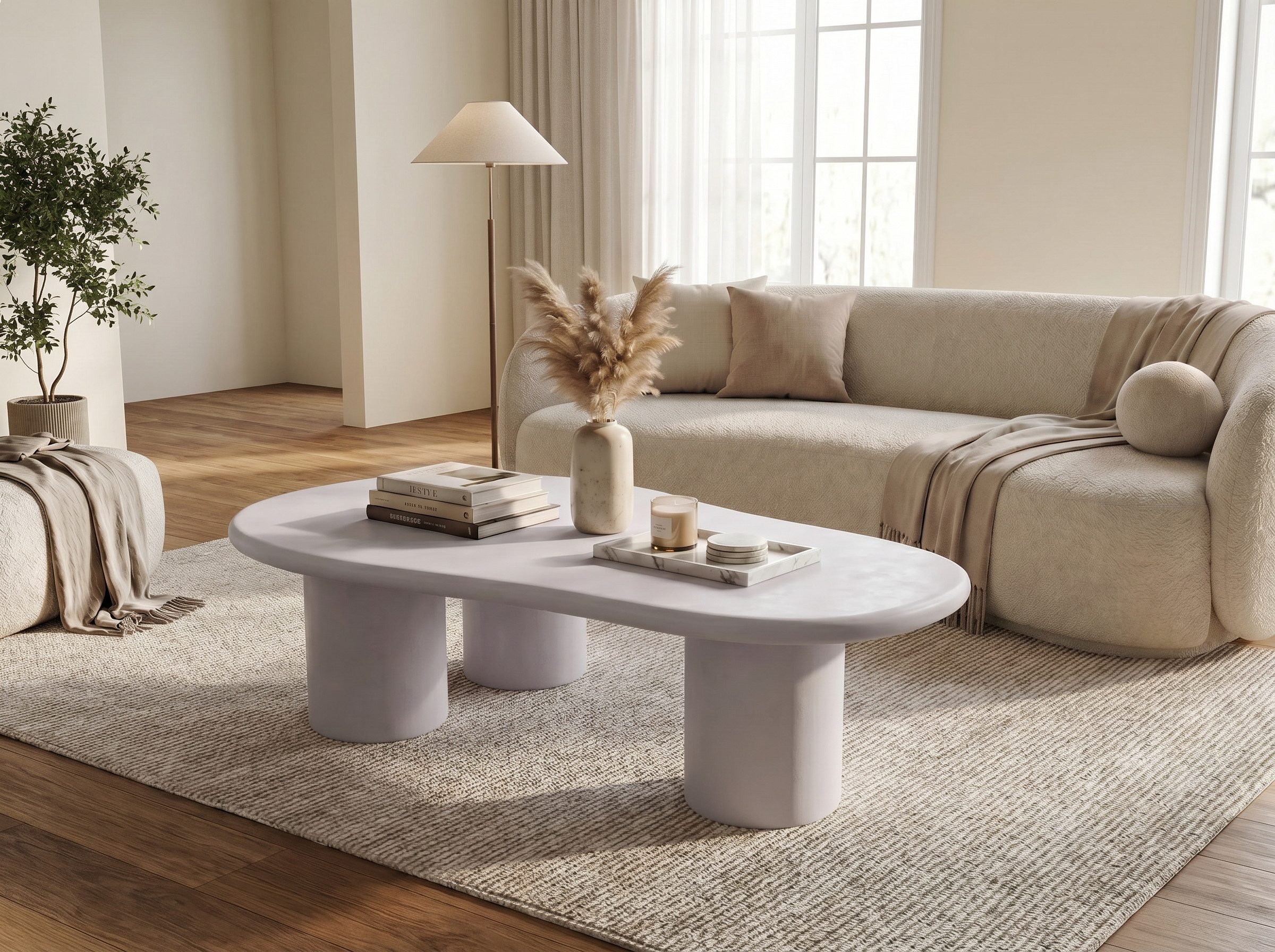 yourhouse24 Couchtisch Design MONTE 130x80cm, Mikrozement Grau, Organische Form (1 Tisch), Breite 130 cm