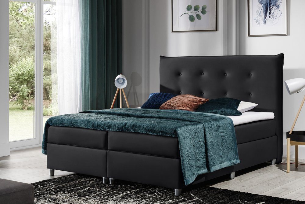 99rooms Boxspringbett Anton (Schlafzimmerbett, Bett), mit Taschenfederkern Matratze, Topper, Bettkasten, Kopfteil gepolstert