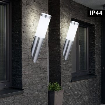 etc-shop Außen-Wandleuchte, Leuchtmittel nicht inklusive, 2er Set Fackel Wand Lampen Fassaden Edelstahl Strahler Garten