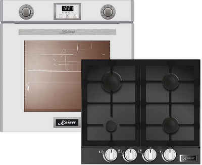 Kaiser Küchengeräte Backofen-Set EG 6374 W + KCG 6387, Gas Backofen 60 cm in Weiß,79 L+Gas-Kochfeld 60 cm