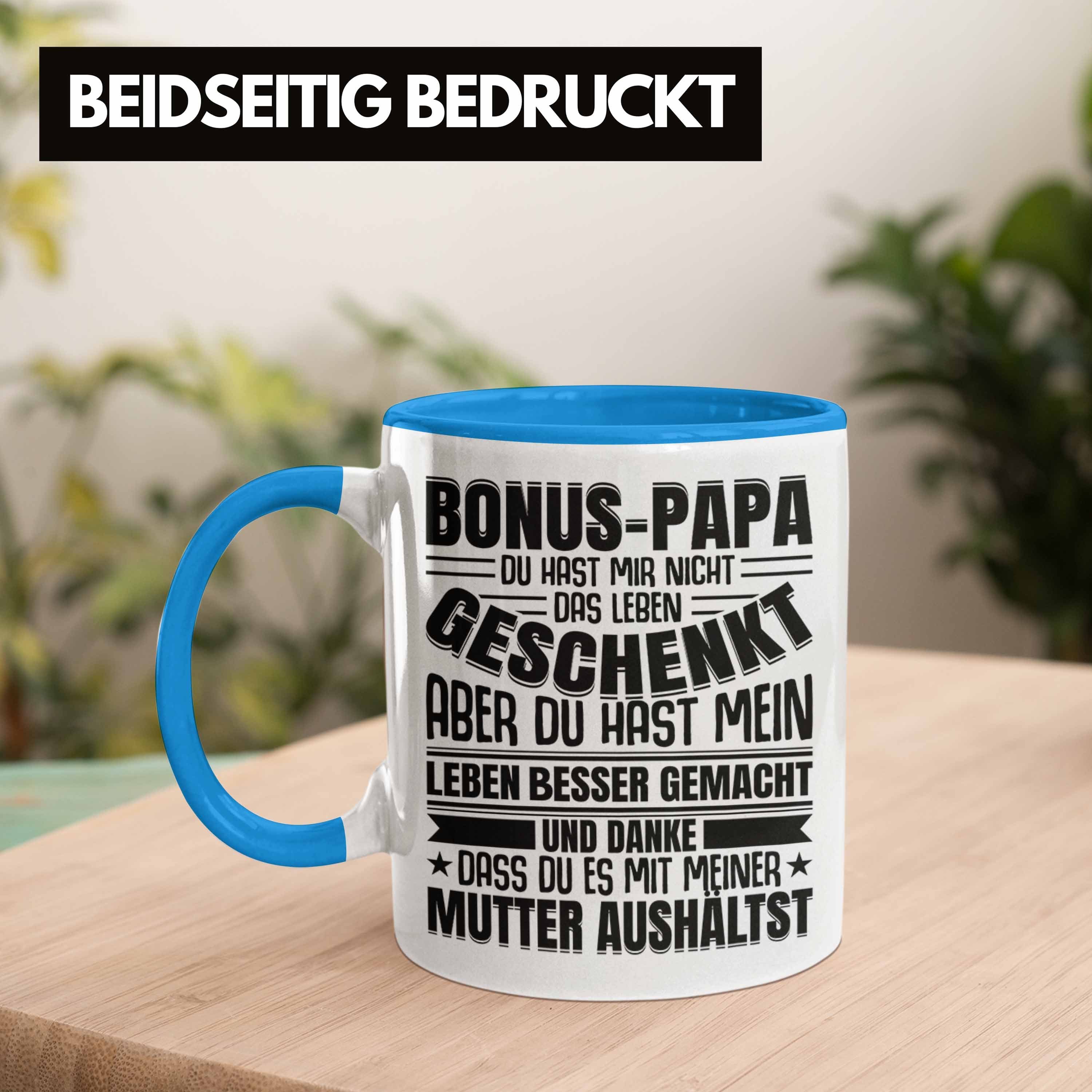 Stiefpapa Lustiger Stiefvater Trendation Vatertag Geschenkidee Trendation Blau Geschenk Tasse - Tasse Bonus Spruch