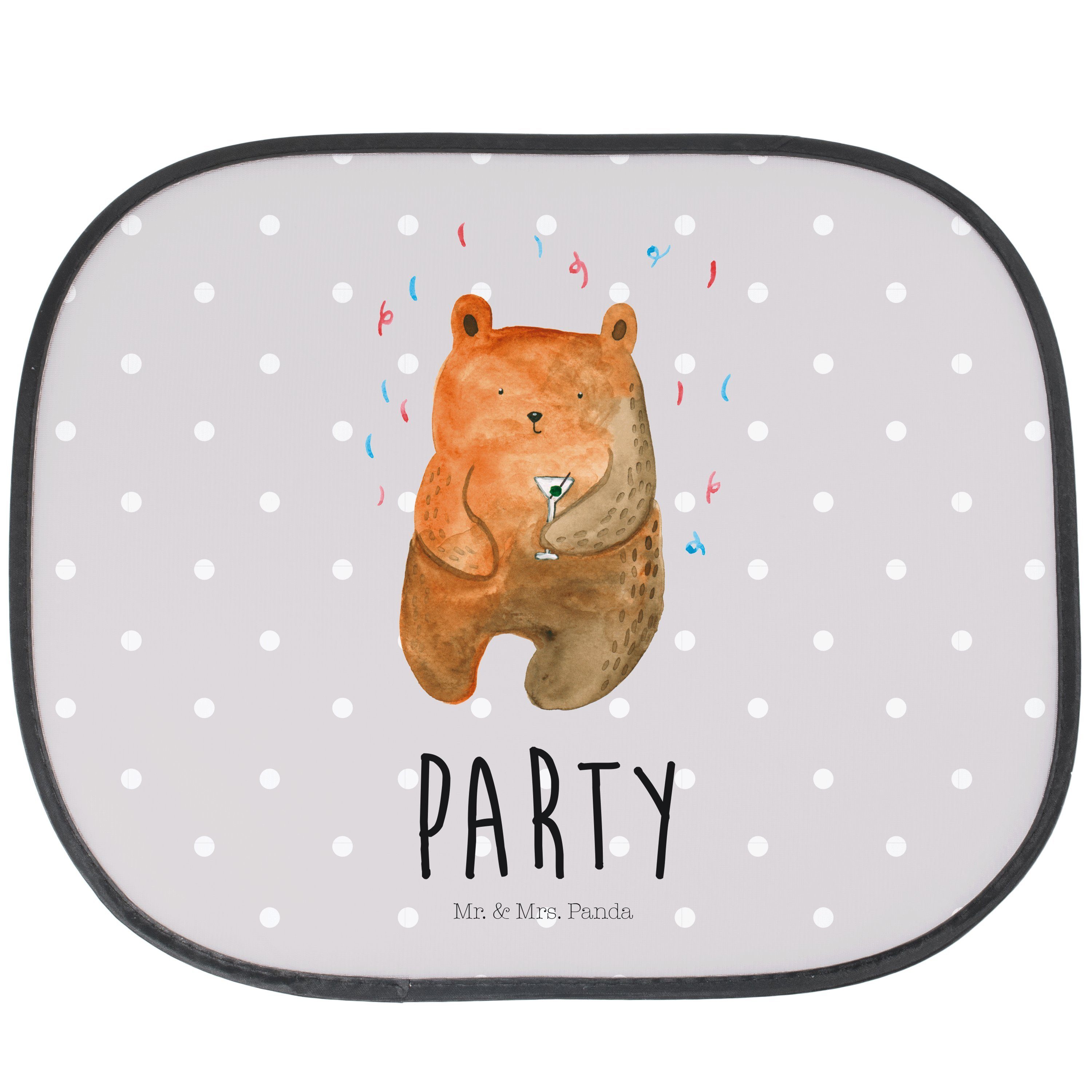 Sonnenschutz Bär Party - Grau Pastell - Geschenk, Sonnenblende, Teddybär, Gute Lau, Mr. & Mrs. Panda, Seidenmatt | Fensterfolien