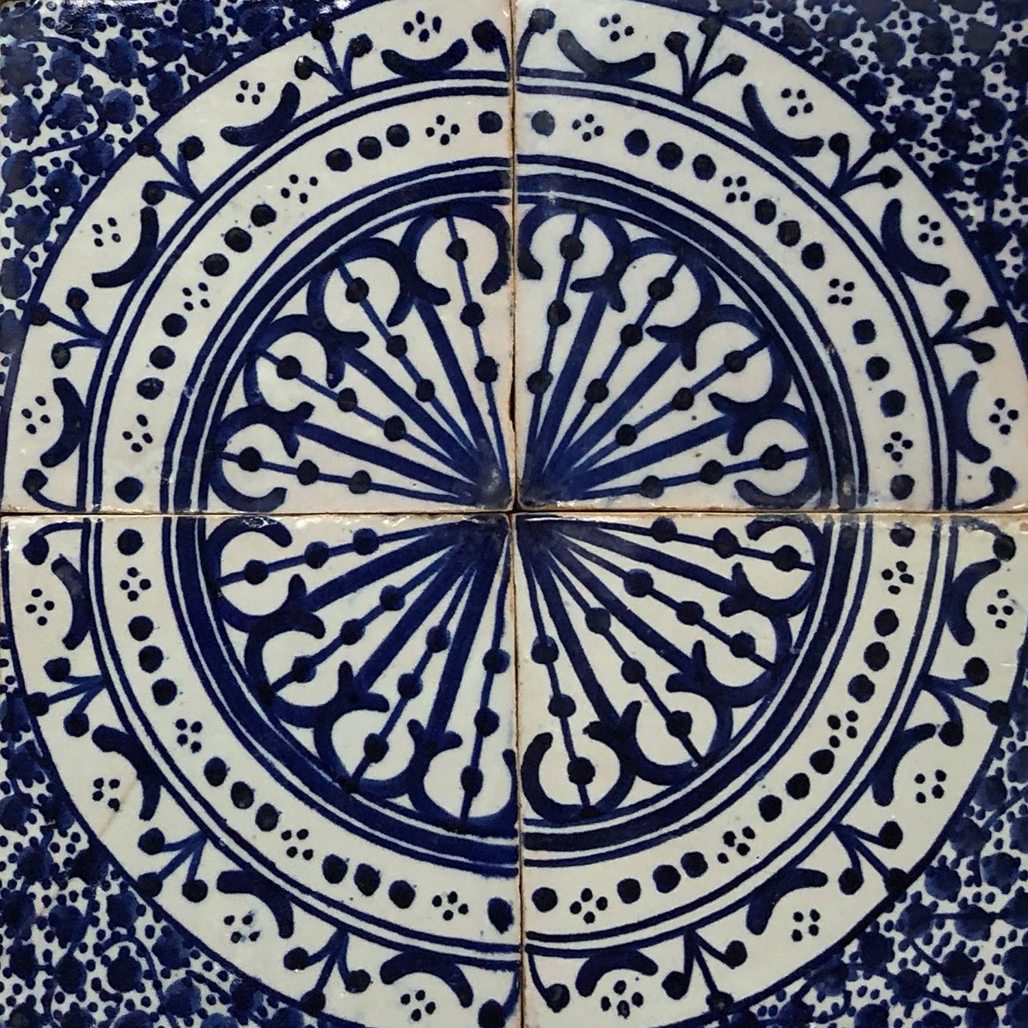 Casa Moro Wandfliese Handbemalte Fliesen – Orientalische Keramikfliese blau weiß, Keramik 10x10, 4er-Set, Kunsthandwerk aus Marokko