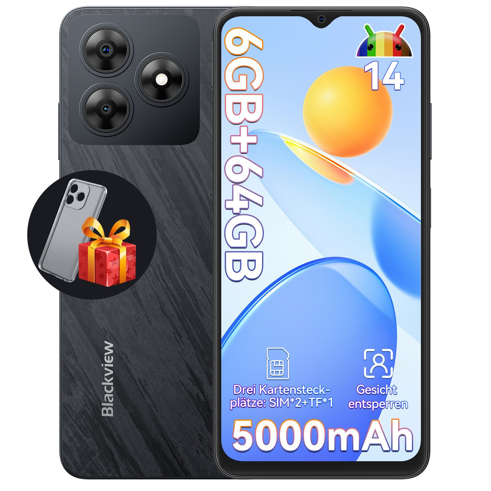 blackview Wave8C 64GB 6.56'' Smartphone (13 MP Kamera, Android 14, Dual SIM 4G, AI-Dialog)