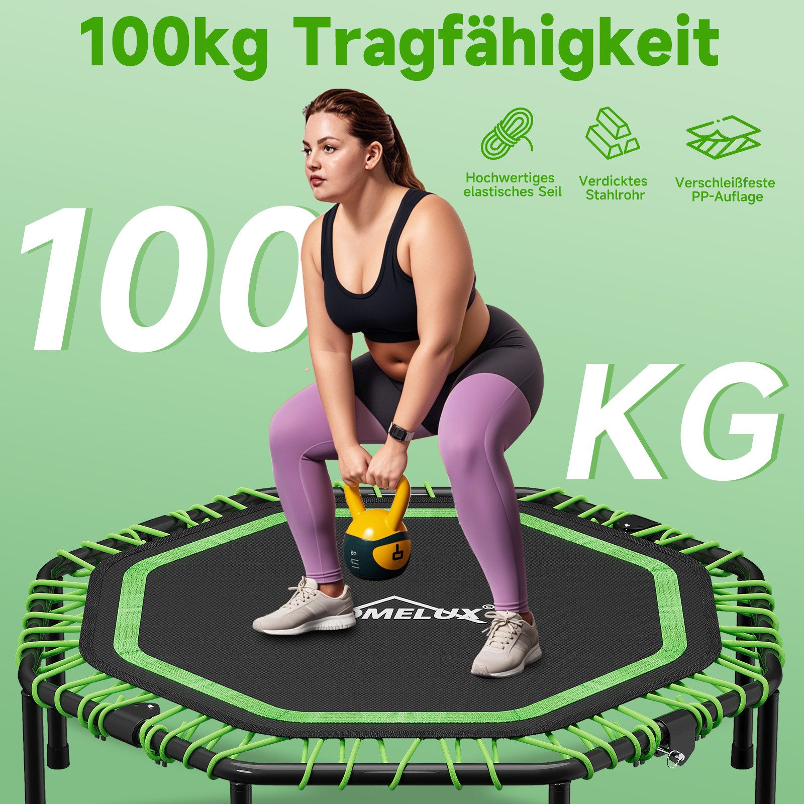 HOMELUX Fitnesstrampolin Maximale Tragfähigkeit 100 kg, Geräuscharmes Trampolin, Ø 114 cm, (Packung)