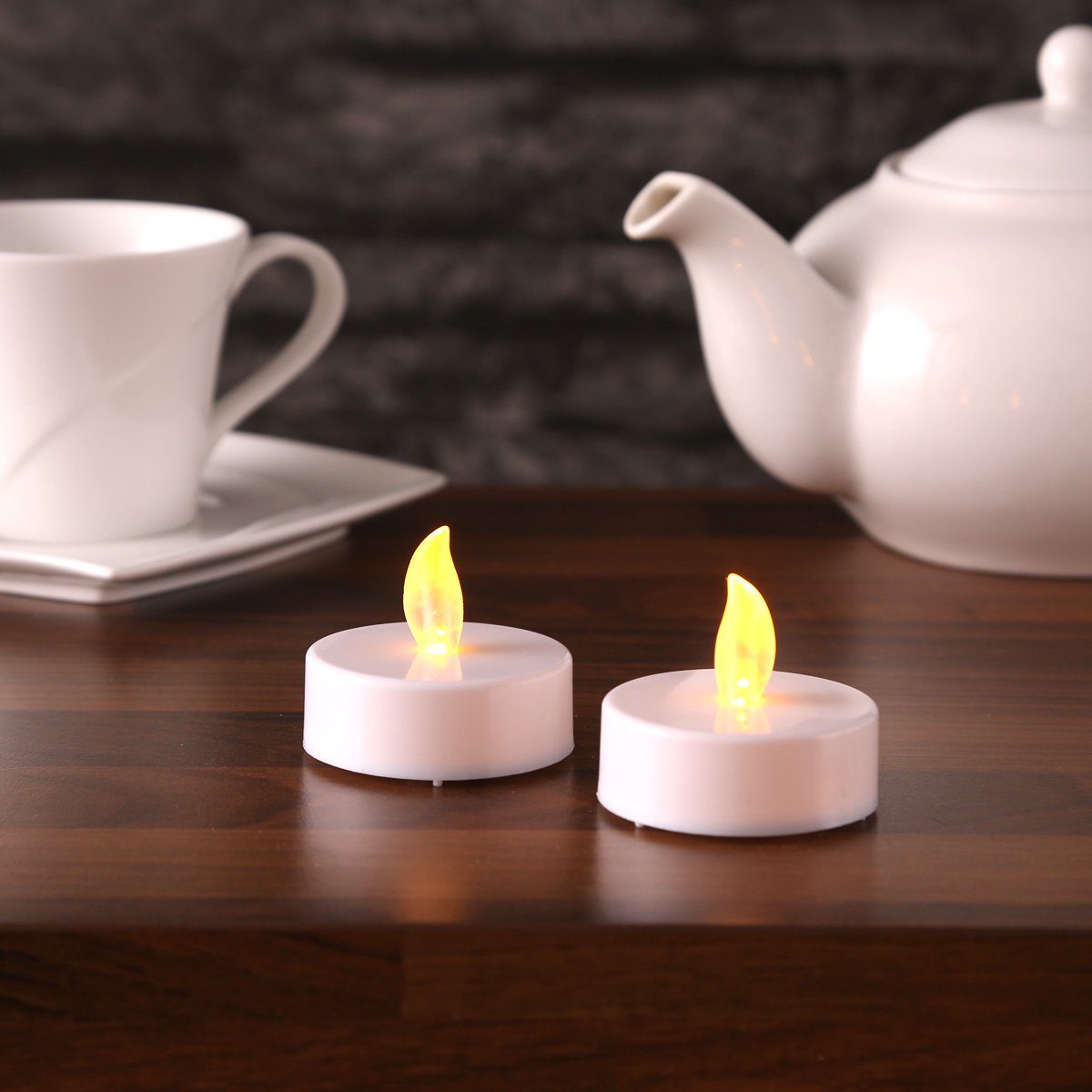 MARELIDA LED-Kerze LED XL Teelicht gelb flackernd Kunststoff H: 2cm, D: 5cm weiß 2er Set (2-tlg)