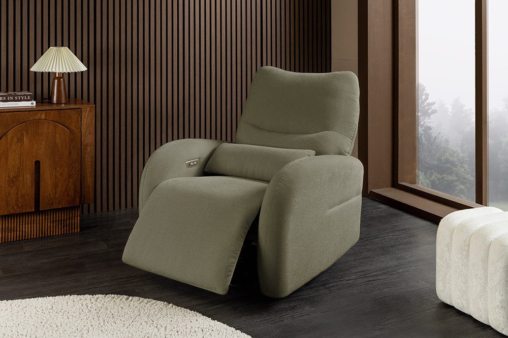 riess-ambiente Relaxsessel PRIORITY grün/schwarz - Strukturstoff, Metall, Relaxfunktion, Kissen (Einzelartikel, 1-St), Kinosessel 360° drehbar & USB-Anschluss - ideal für Wohnzimmer