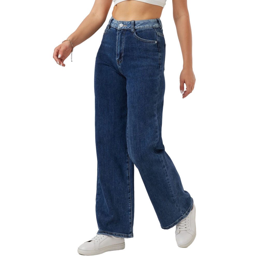 Ital-Design Dad-Jeans Damen High-Waist Jeans mit lockerer Passform für Alltag (90800222) Used-Look Stretch High Waist Jeans in Blau