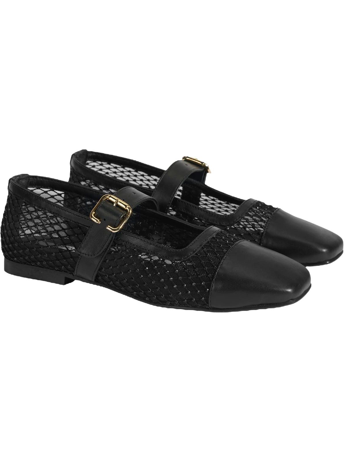 Desa Desa Damen-Ballerinas – Obermaterial Leder, Textilfutter, Schnallenver Ballettschuh