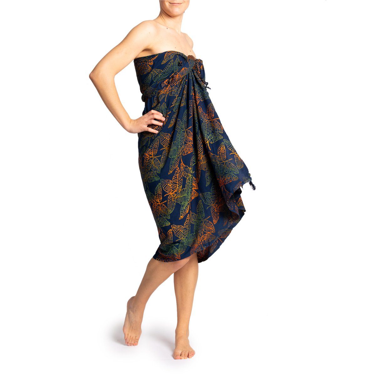 PANASIAM Pareo Sarong Wachsbatik dunkle Designs aus hochwertiger Viskose Strandtuch, Strandkleid Bikini Cover-up Tuch für den Strand Schultertuch Halstuch B808 dark leaf