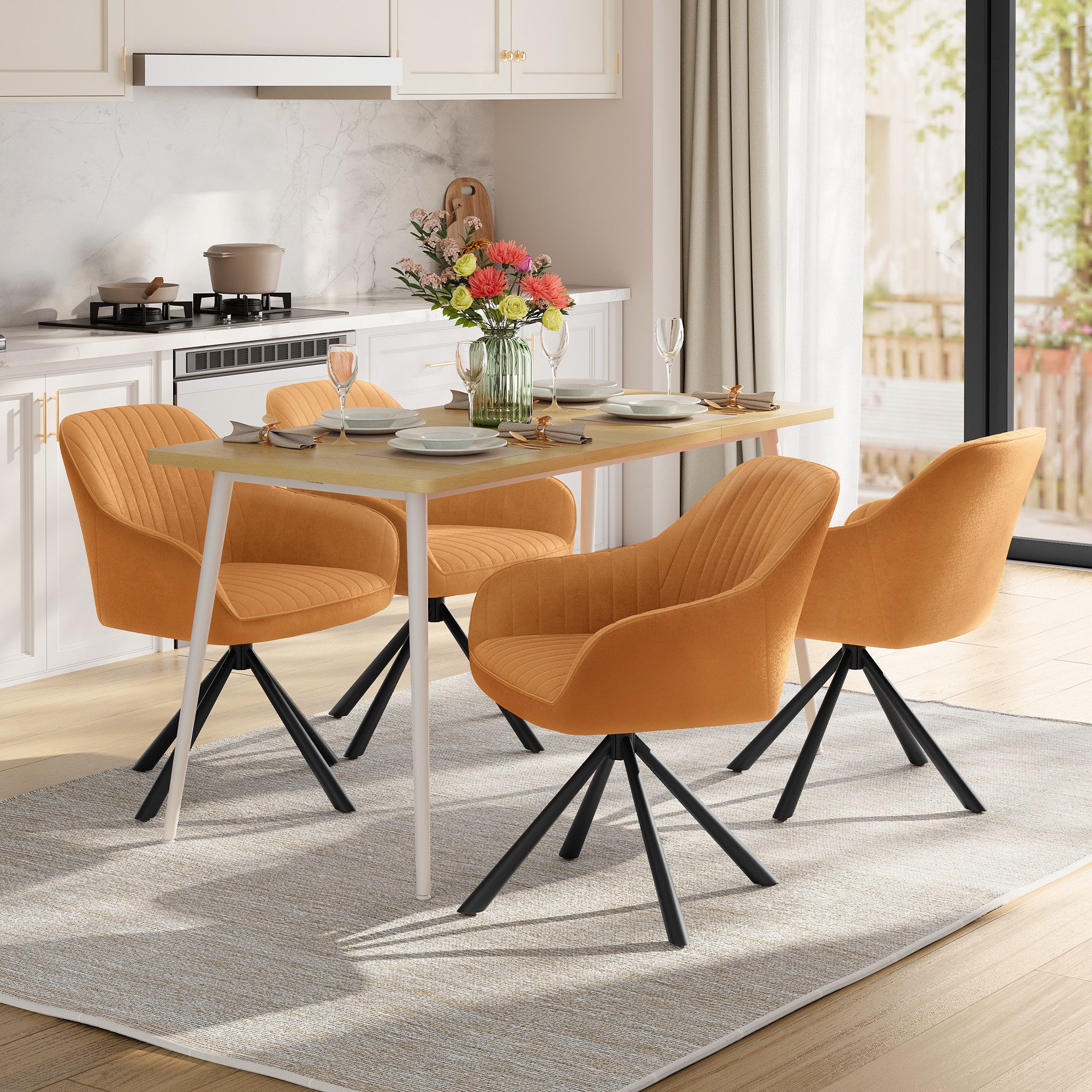 SONGMICS Esszimmerstuhl (4 St), Esszimmerstuhl, Küchenstuhl drehbar, Stahlb günstig online kaufen