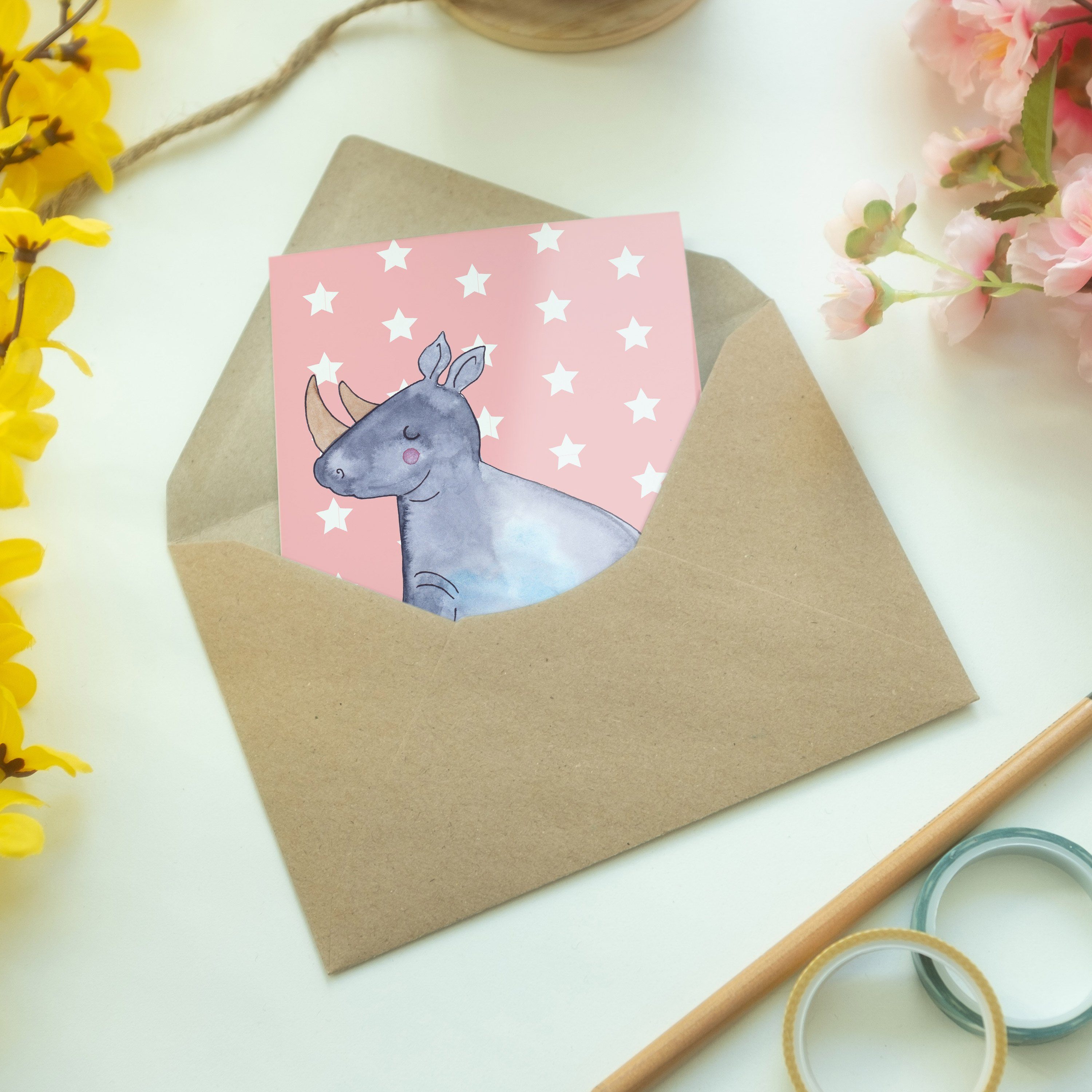 Mr. & Mrs. Panda - Nashorn Geschenk, - Rot Geburtstagskarte, Einhorn Pastell Grußkarte Einladung