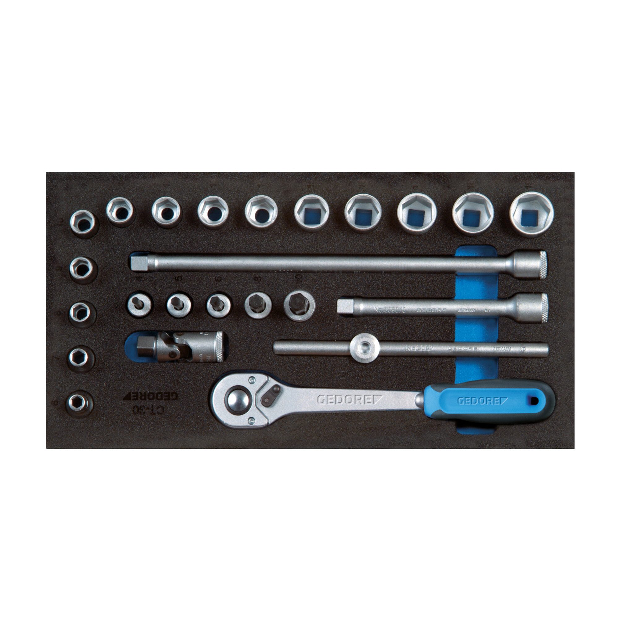 Gedore Crimpzange Gedore 1500 CT1-30 Steckschlüssel-Sortiment 3/8" in Check-Tool-Modul