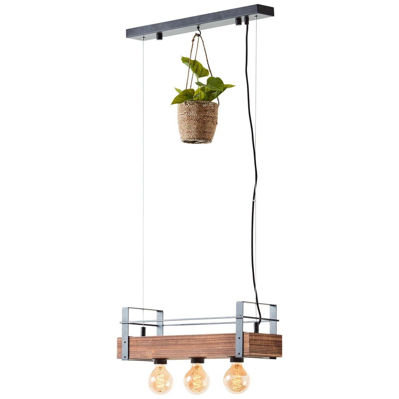 Brilliant Pendelleuchte Bankwood, ohne Leuchtmittel, Hängelampe 3flg schwarz stahl/holz