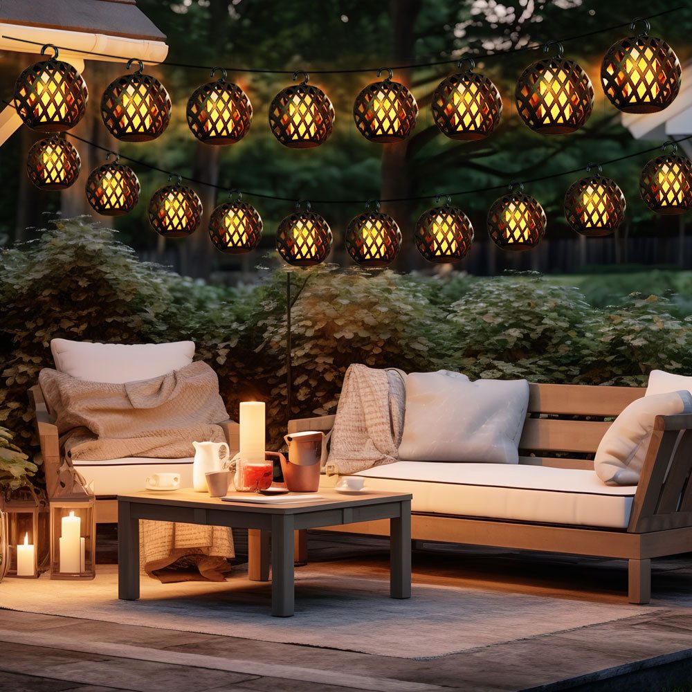 NOWA LED Dekolicht, LED-Leuchtmittel fest verbaut, Warmweiß, Solarlichterkette Außenlampe Gartendeko 16x LED Kugel Flammeneffekt