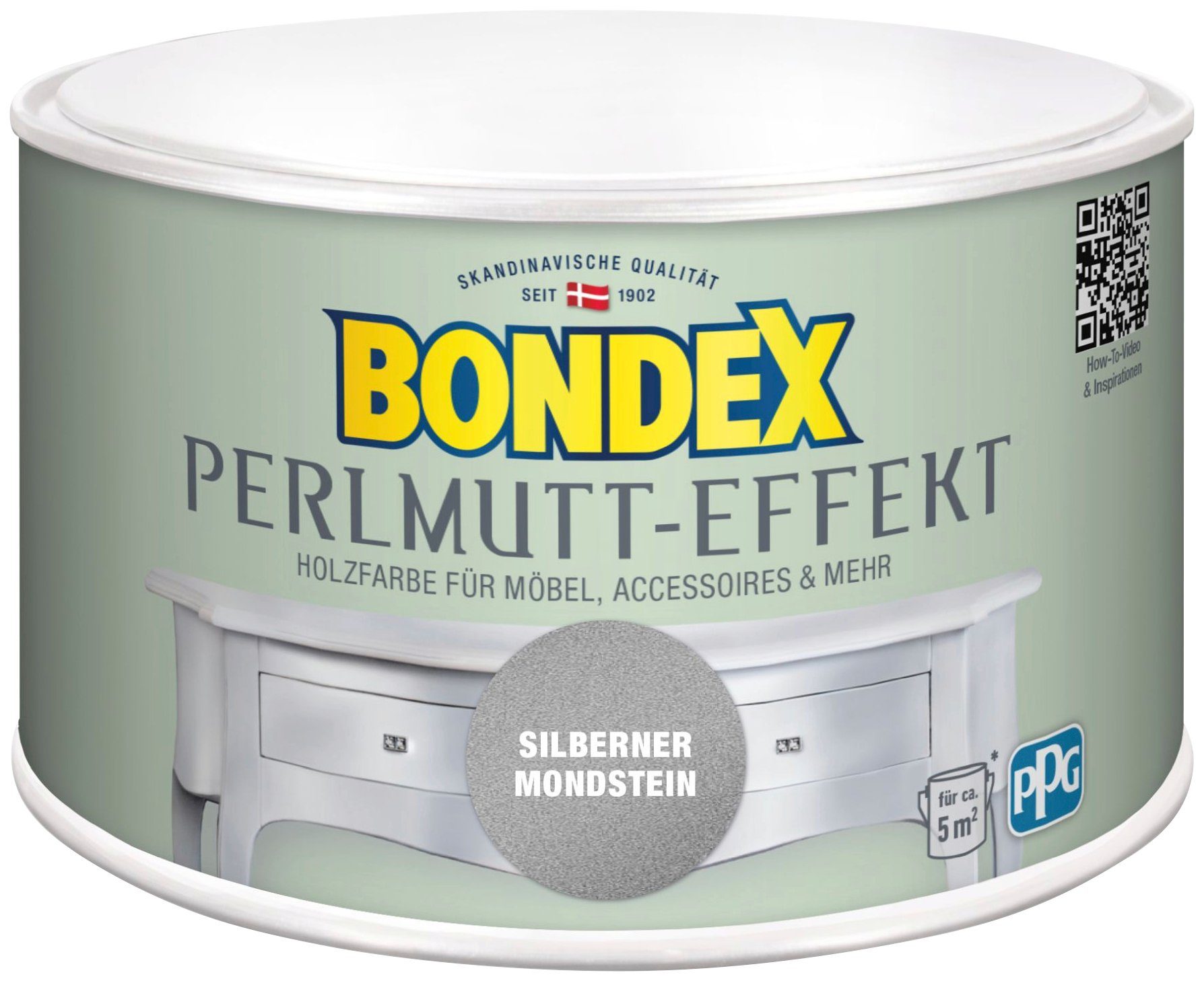 Bondex Bastelfarbe PERLMUTT-EFFEKT, Holzfarbe für Möbel & Accessoires, 0,5 l Silber Mondstein