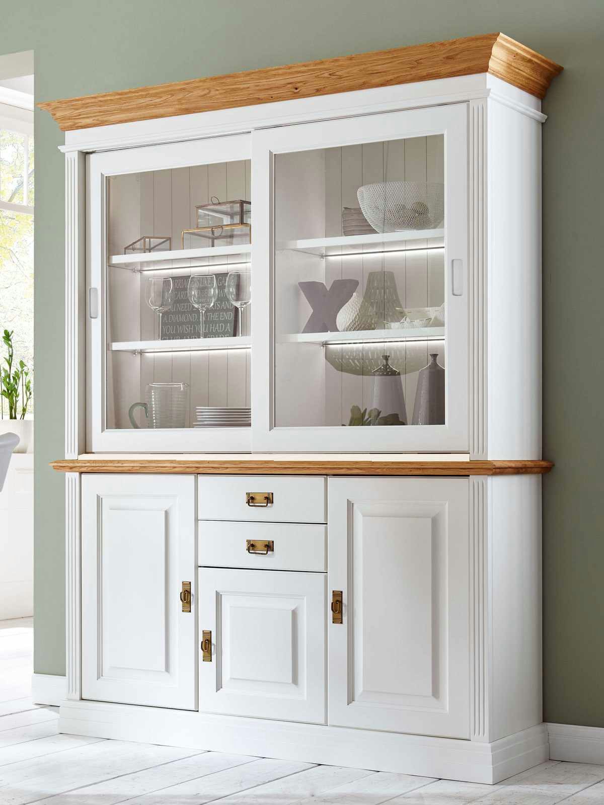 Casamia Buffet Büffet Sideboard mit Aufsatz Novara 5-türig 2 Schubladen weiß massiv