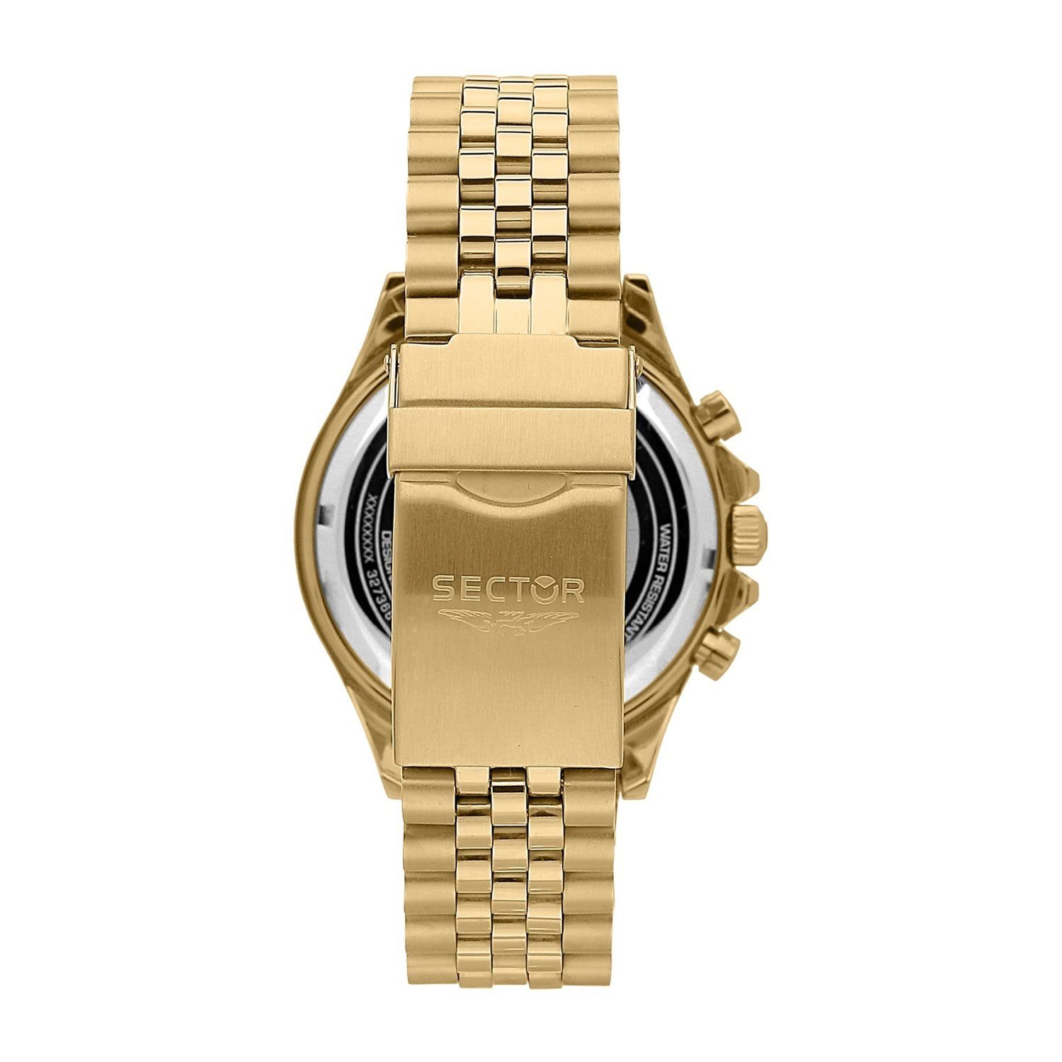 Herren (43mm), Chrono, Edelstahlarmband Chronograph Fashion Sector gold, groß Armbanduhr Sector rund, Herren Armbanduhr