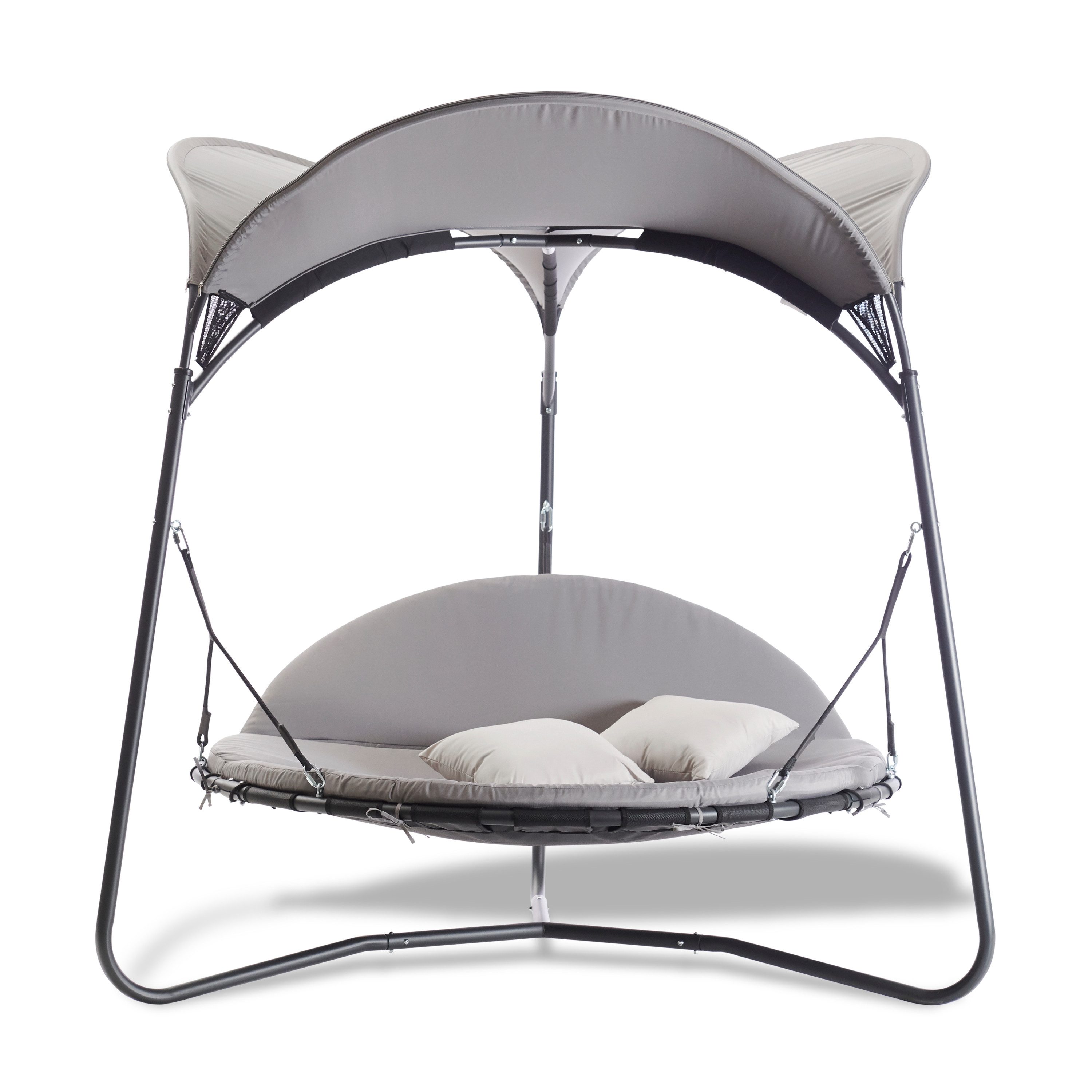 Leco Gartenliege Luxusschaukelbett MAREIKE grau mit Polsterauflage und Kissen, verstellbare Rückenlehne