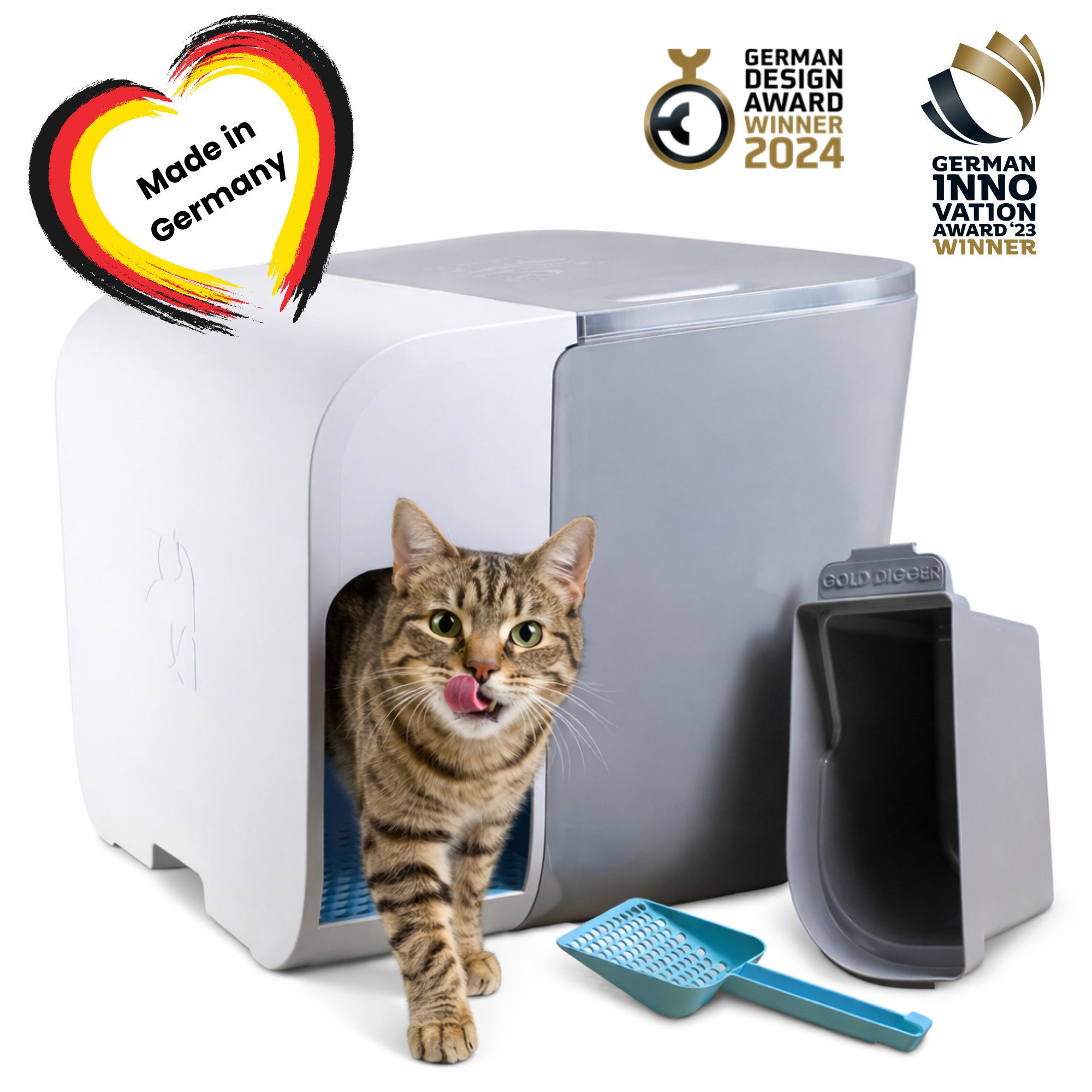 elly&bruce Katzentoilette, innovative Katzentoilette "Cloou", XL Katzenklo geschlossen, inkl. Schaufel & Eimer, Weniger Streu